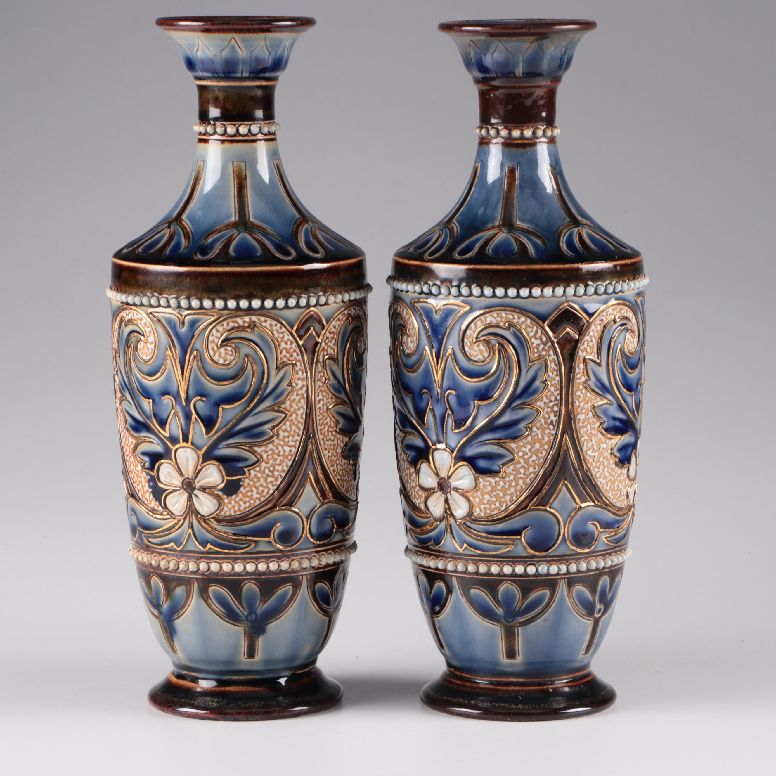 Eliza Simmance Doulton Lambeth English Aesthetic Movement Stoneware Vases