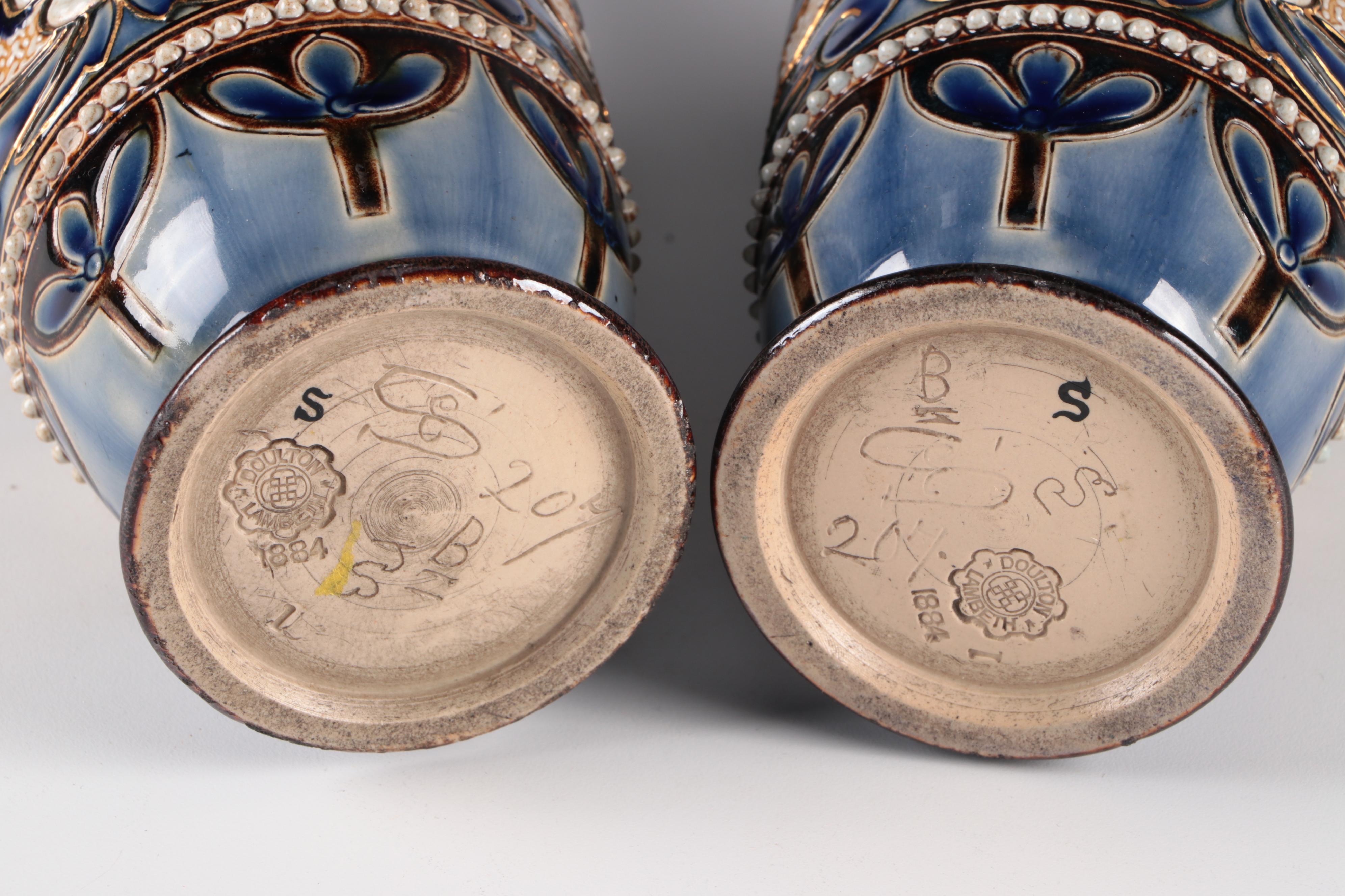 Eliza Simmance Doulton Lambeth English Aesthetic Movement Stoneware Vases