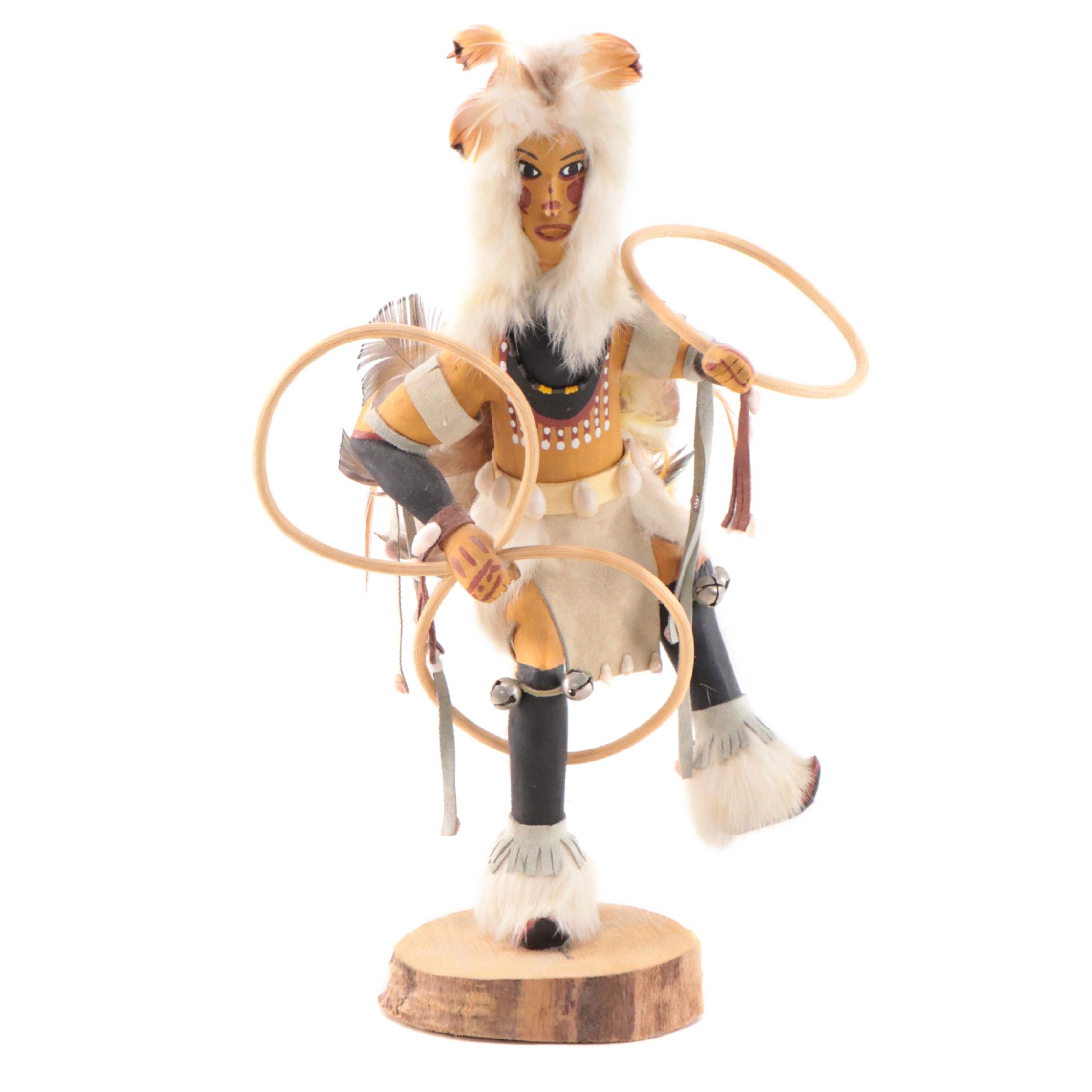 Signed Native American Hopi "Hoop Dancer" Kachina Figure, Late 20th Century