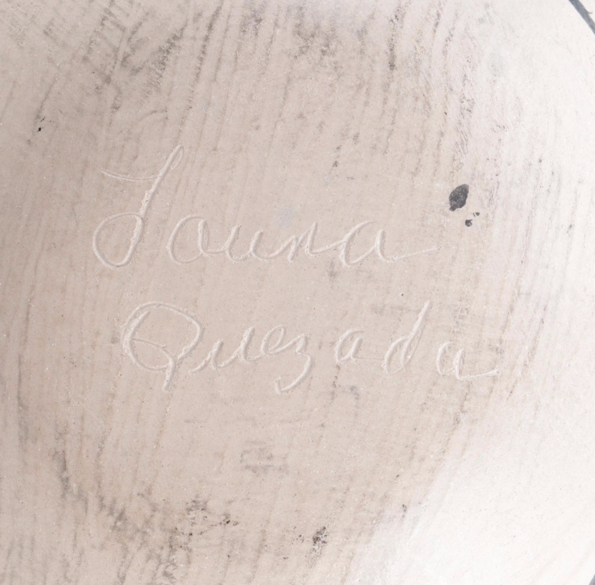 Laura Quezada Mata Ortiz Ceramic Vessel With Woven Reed Stand