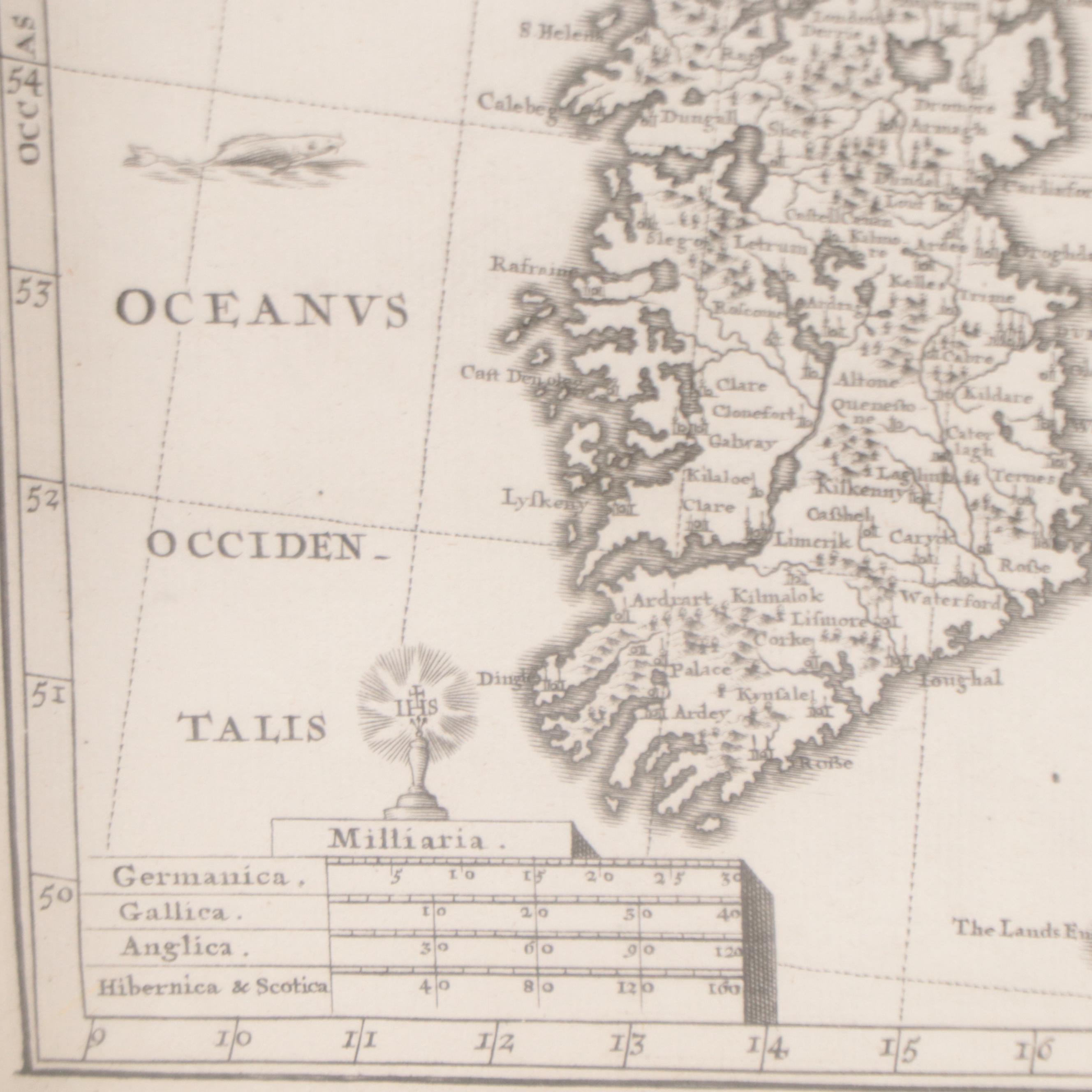Engraving Map "Anglia, Scotia, Hibernia," 1699