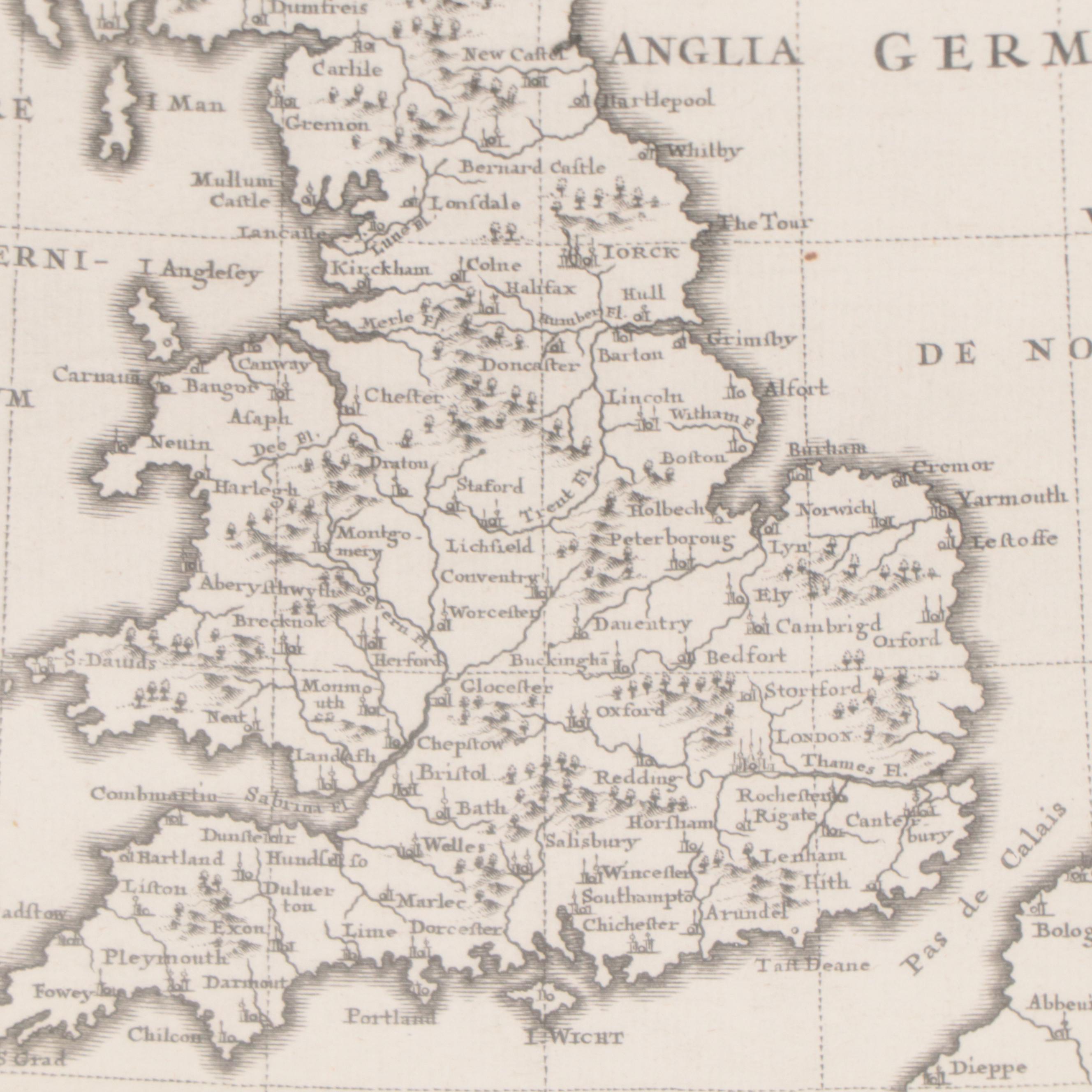 Engraving Map "Anglia, Scotia, Hibernia," 1699