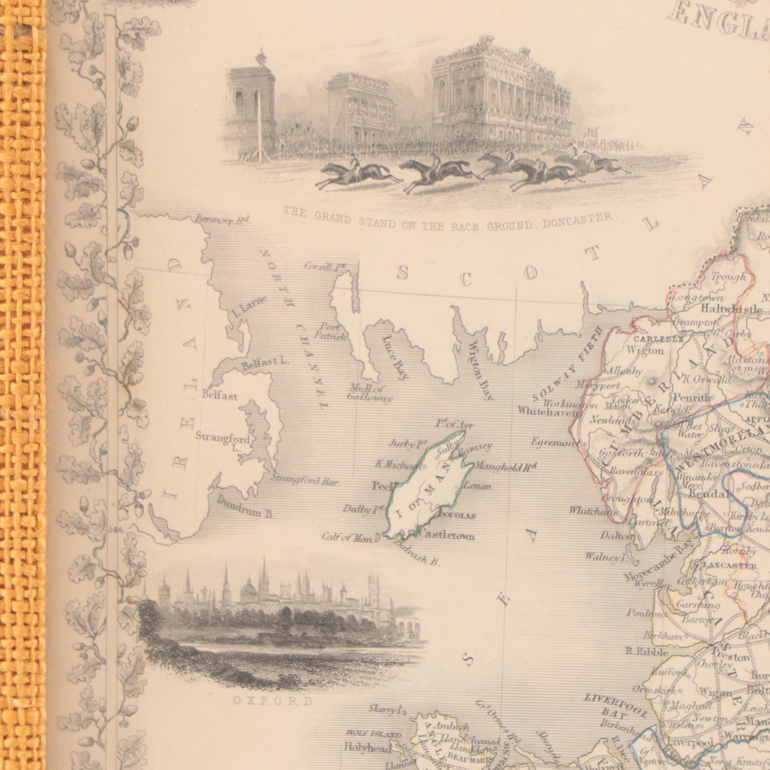 John Rapkin Hand-Colored Engraving Map of England and Wales, 1851
