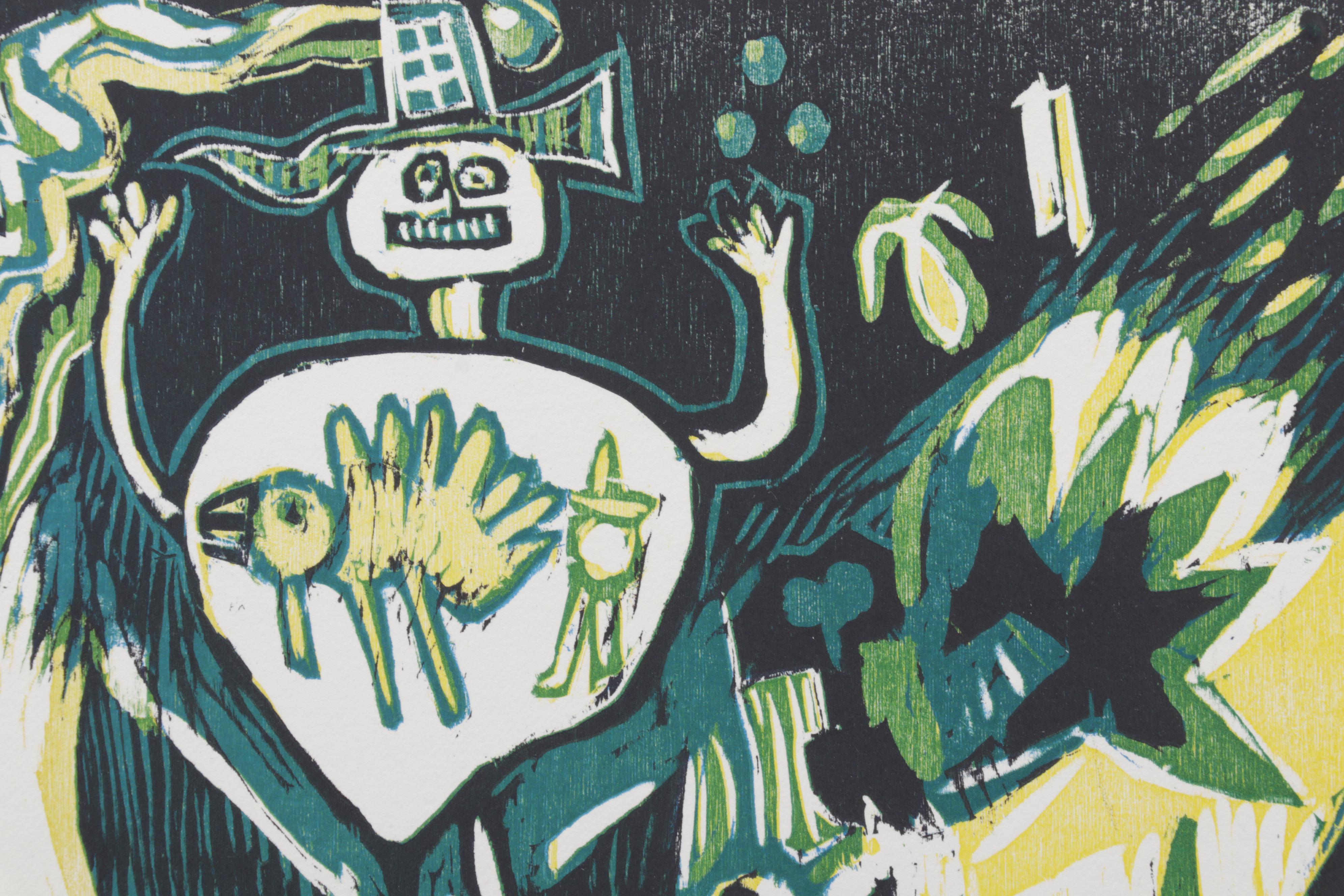 Sidney Chafetz Woodcut "Angela's People II," 1984