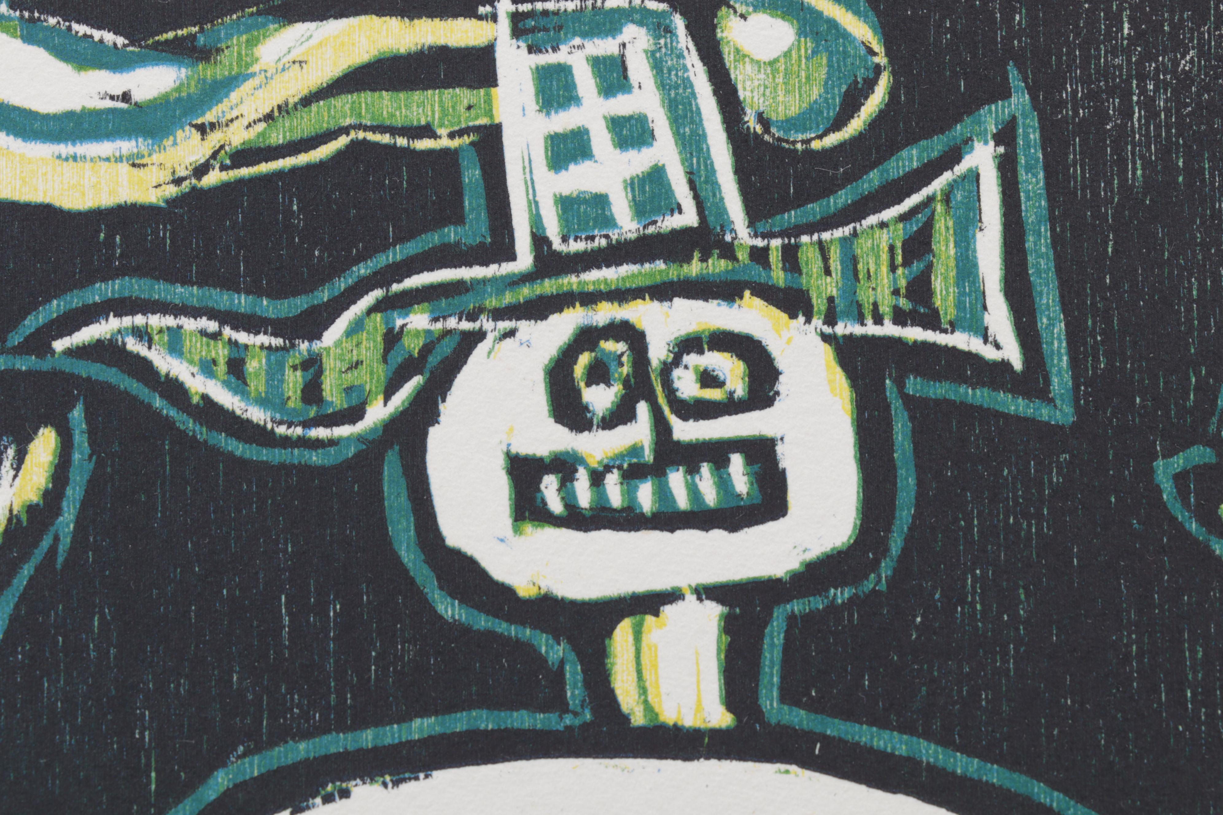 Sidney Chafetz Woodcut "Angela's People II," 1984