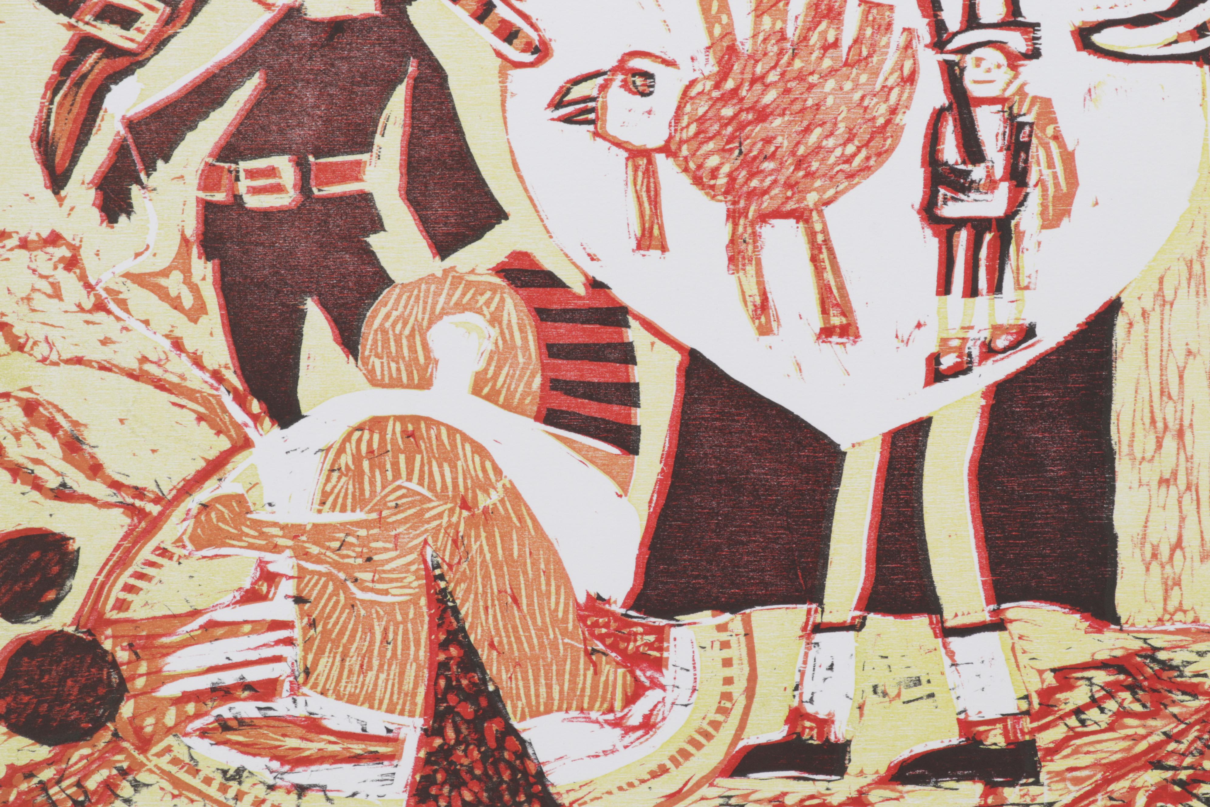 Sidney Chafetz Woodcut "Angela's Thursday," 1984