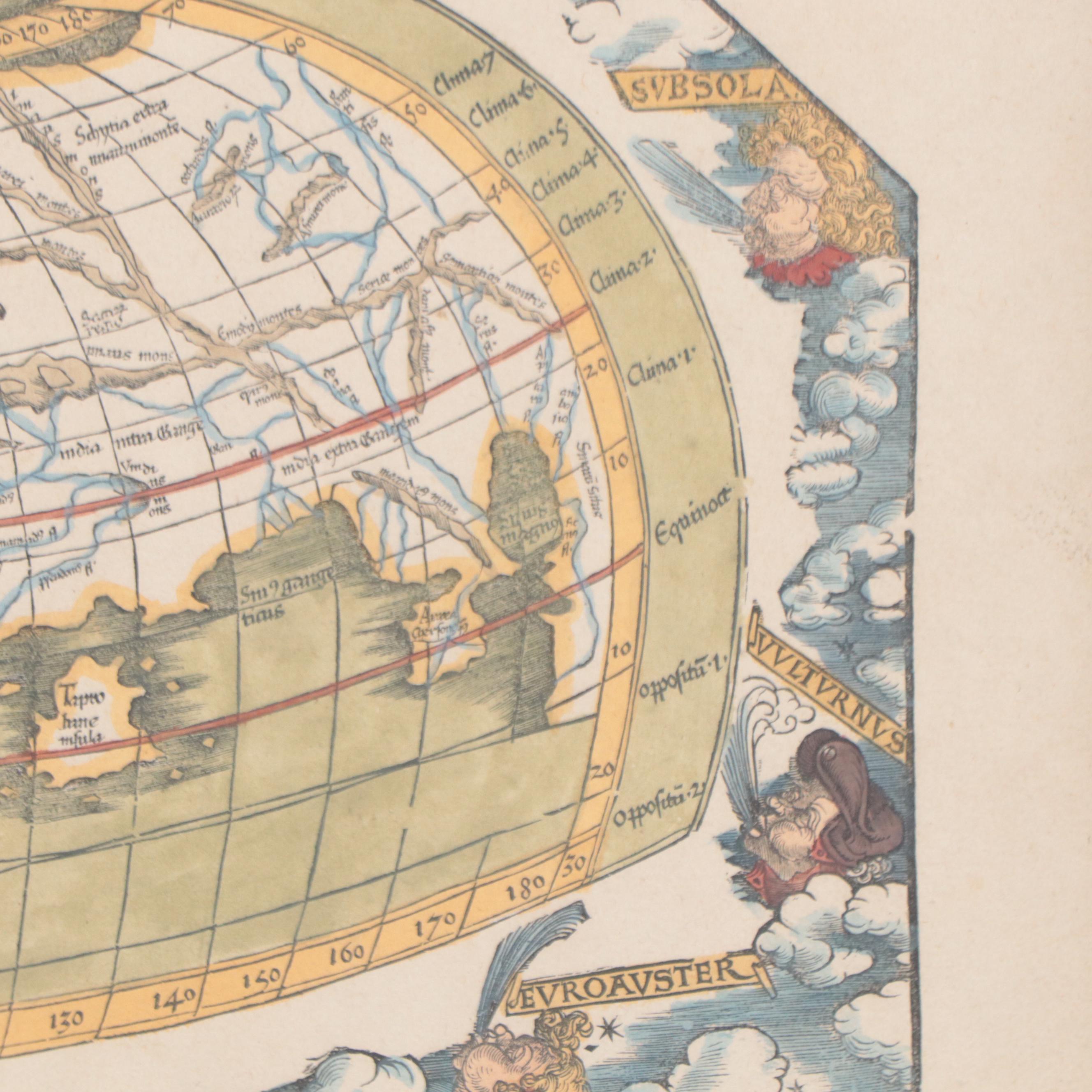 Lorenz Fries Hand-Colored Engraving World Map, Early 16th Century