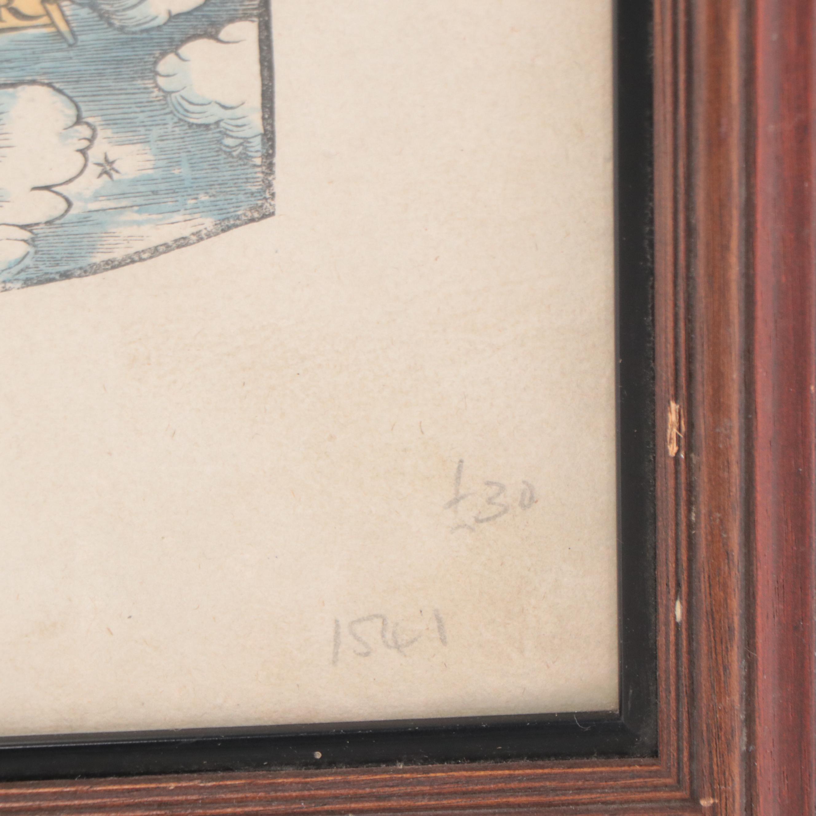 Lorenz Fries Hand-Colored Engraving World Map, Early 16th Century