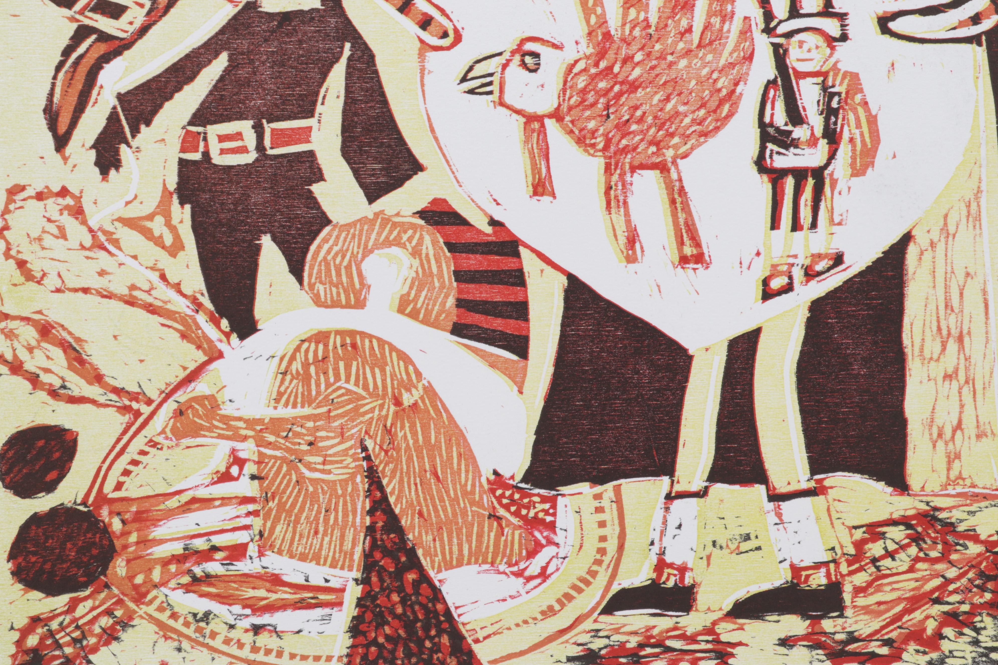 Sidney Chafetz Woodcut "Angela's Thursday," 1984