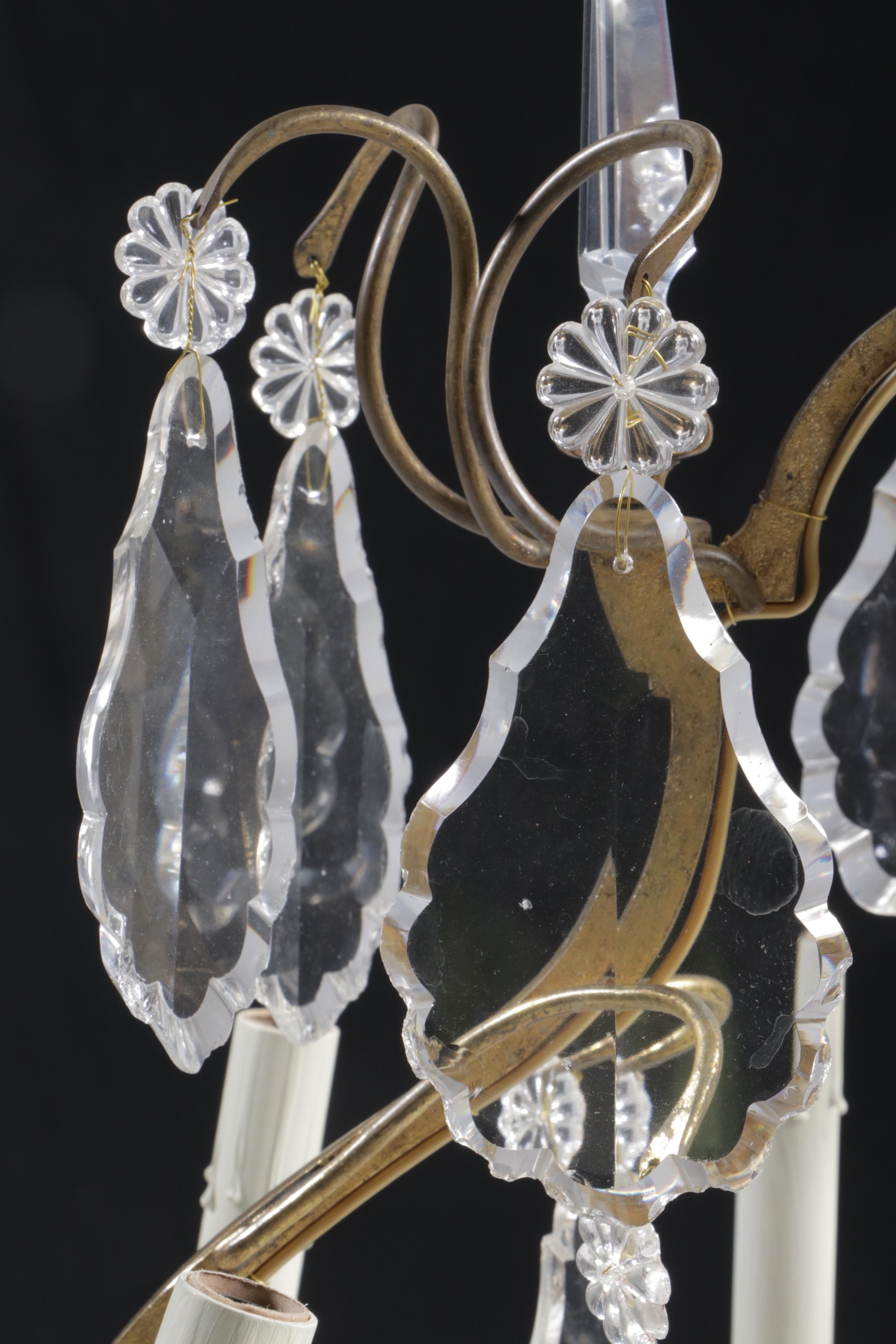 French Gilt Metal Nine-Arm Chandelier with Crystal Pendeloque Prisms