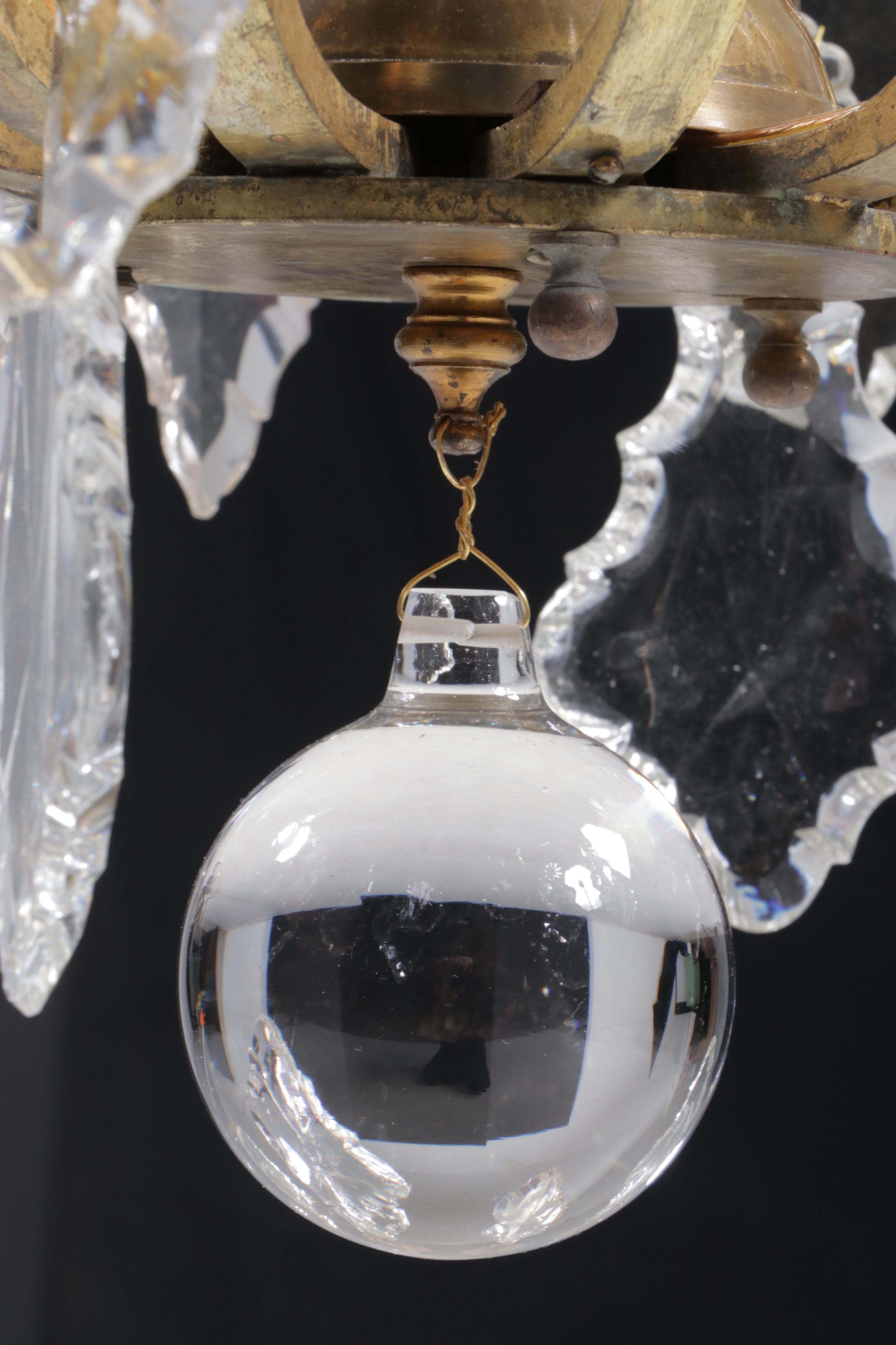 French Gilt Metal Nine-Arm Chandelier with Crystal Pendeloque Prisms