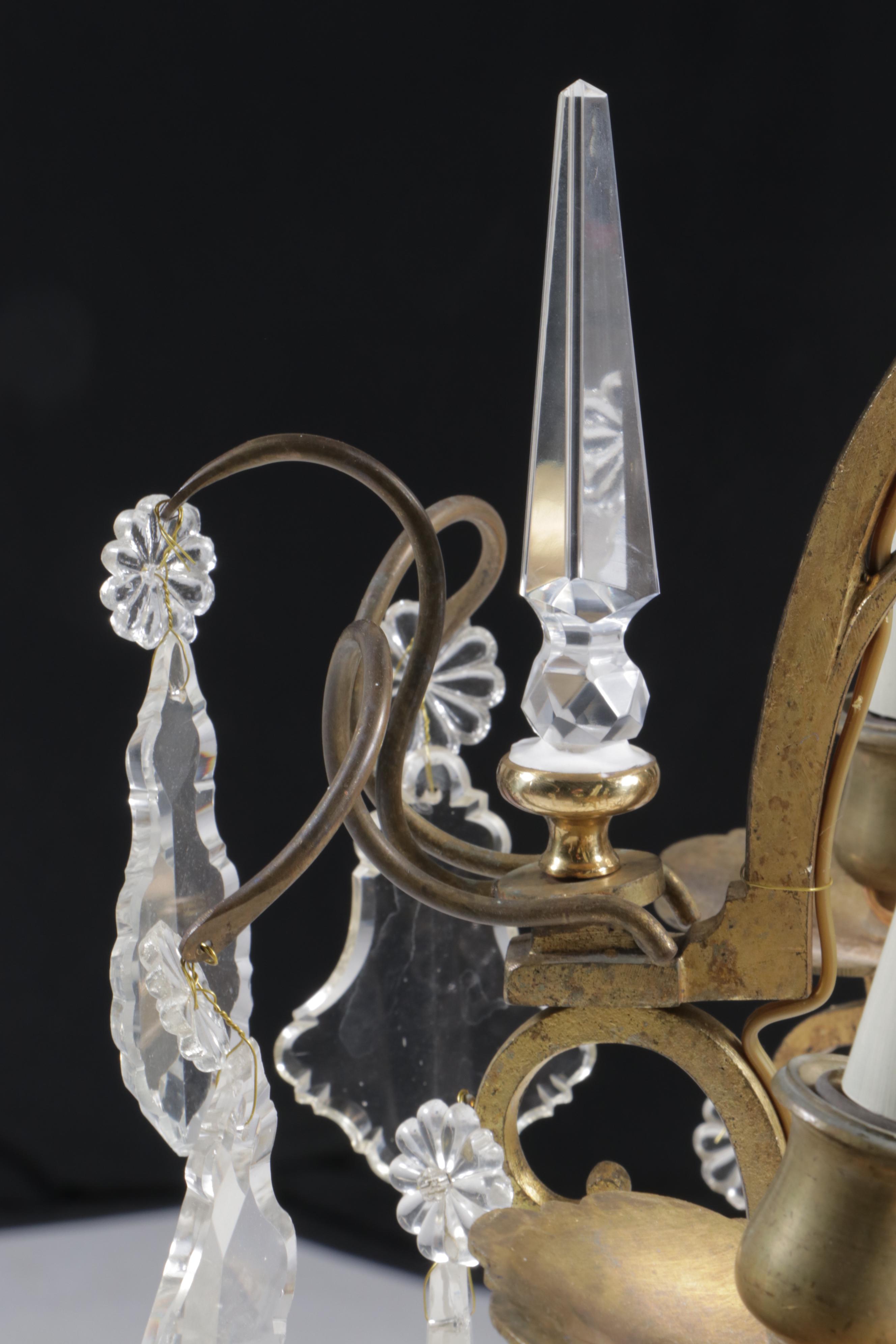 French Gilt Metal Nine-Arm Chandelier with Crystal Pendeloque Prisms