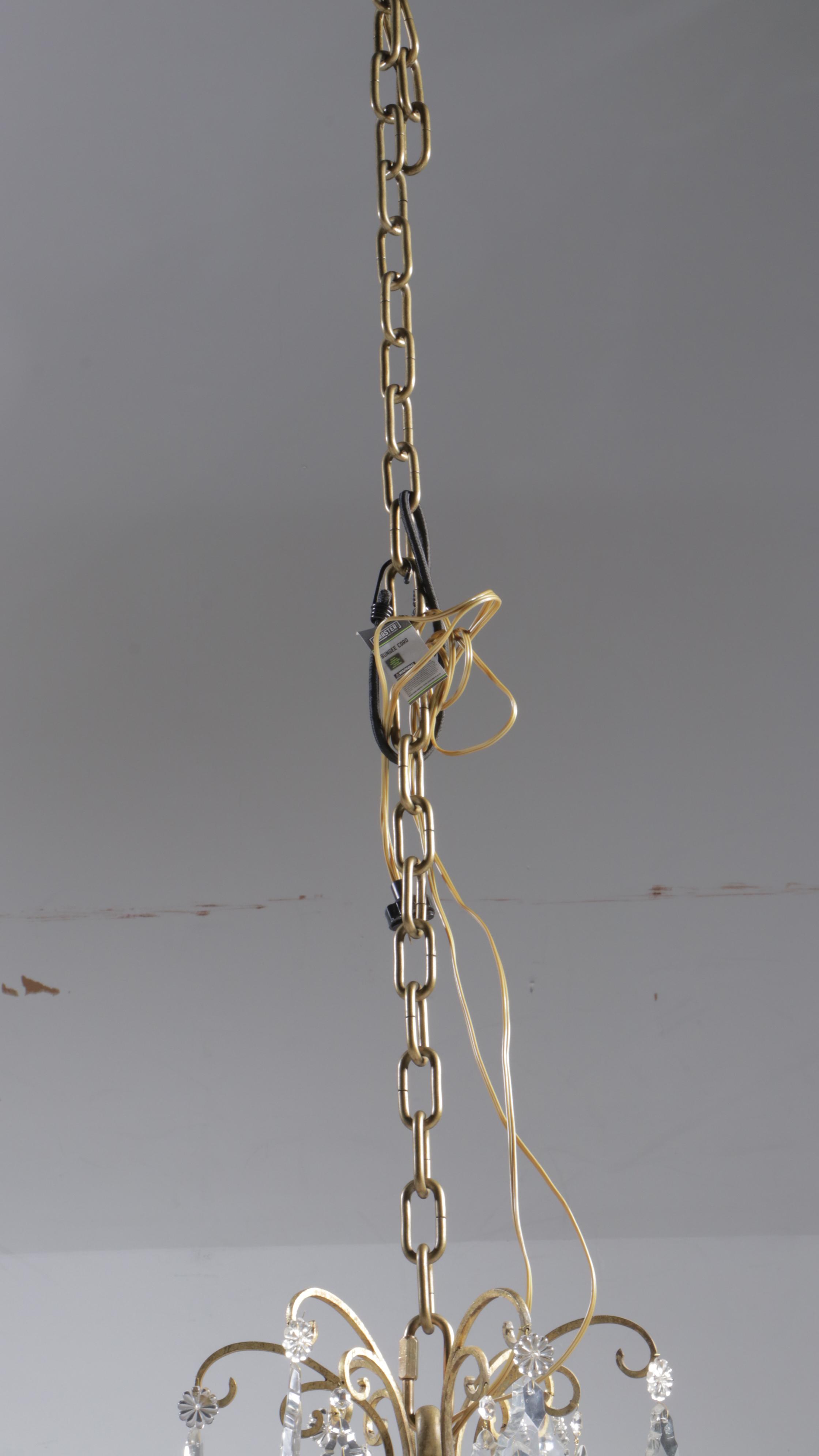 French Gilt Metal Nine-Arm Chandelier with Crystal Pendeloque Prisms