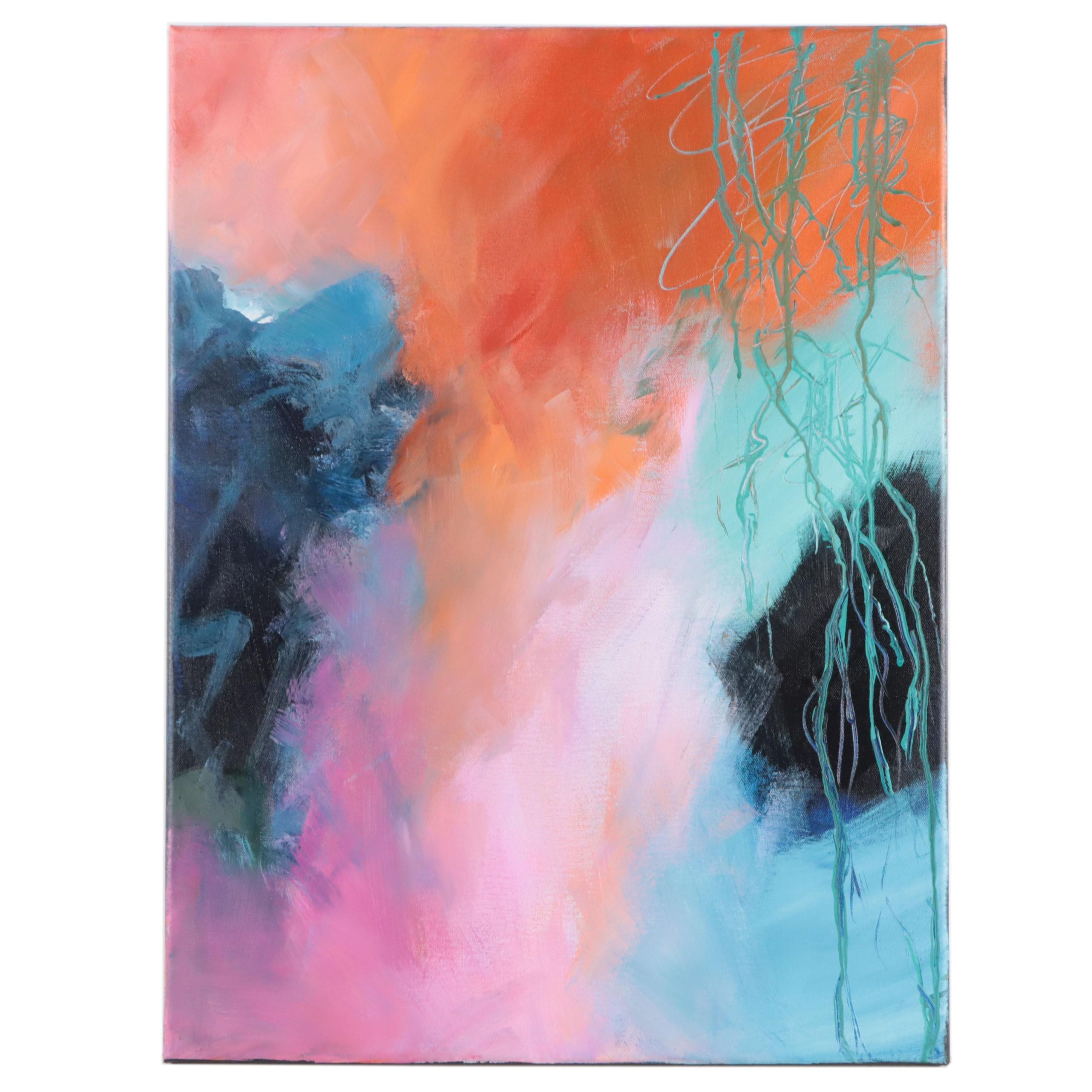 Sanna Abstract Acrylic Painting "Momentary Breath," 21st Century