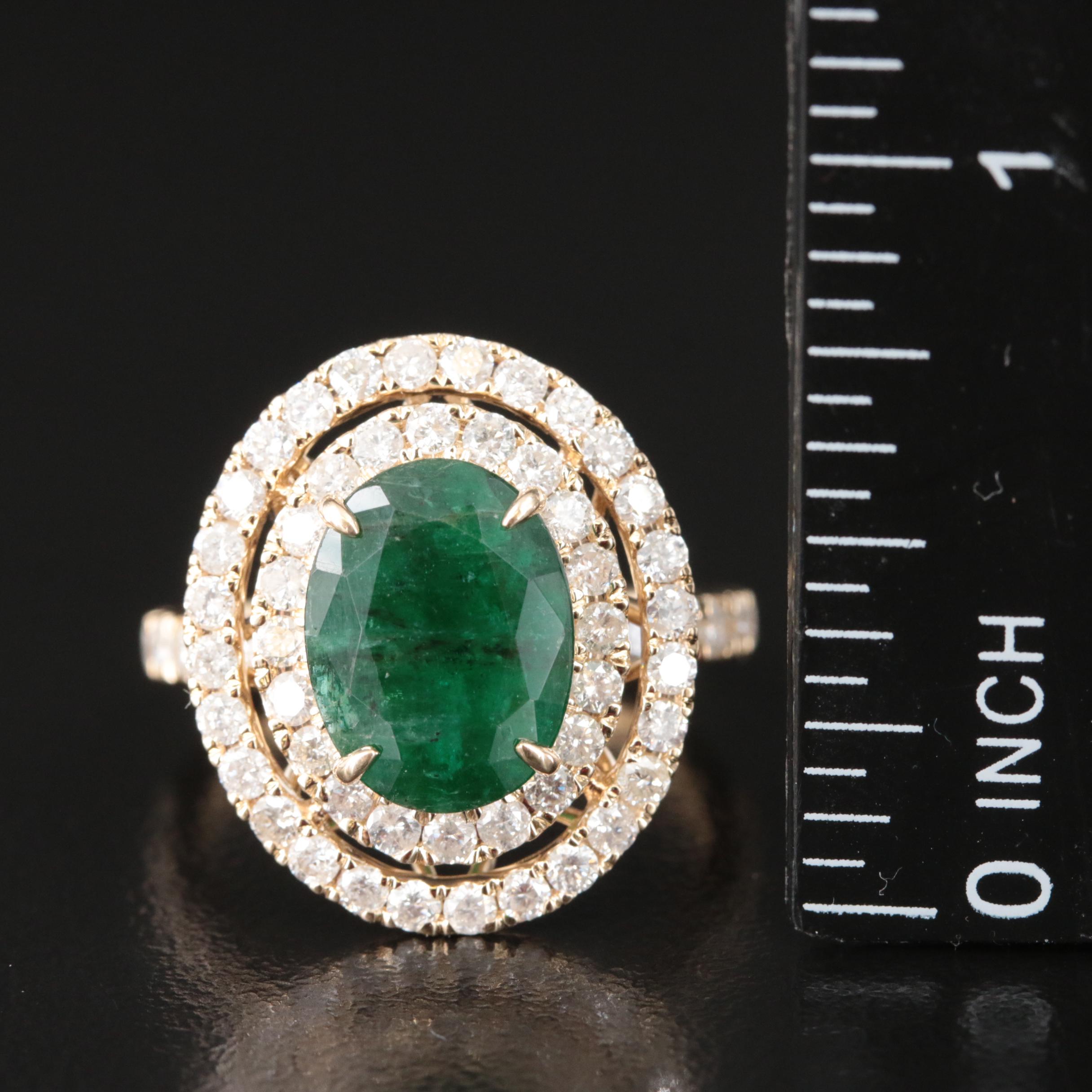 14K 2.96 CT Emerald and 1.55 CTW Diamond Double Halo Ring