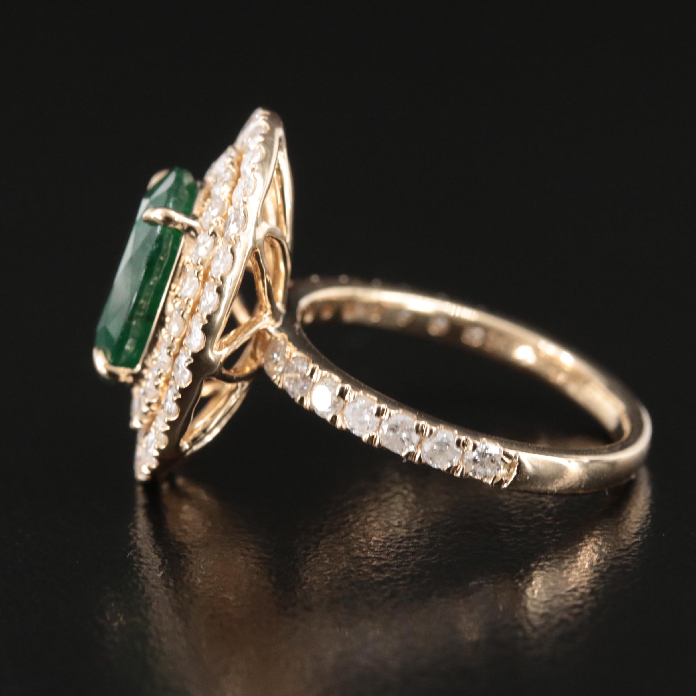 14K 2.96 CT Emerald and 1.55 CTW Diamond Double Halo Ring