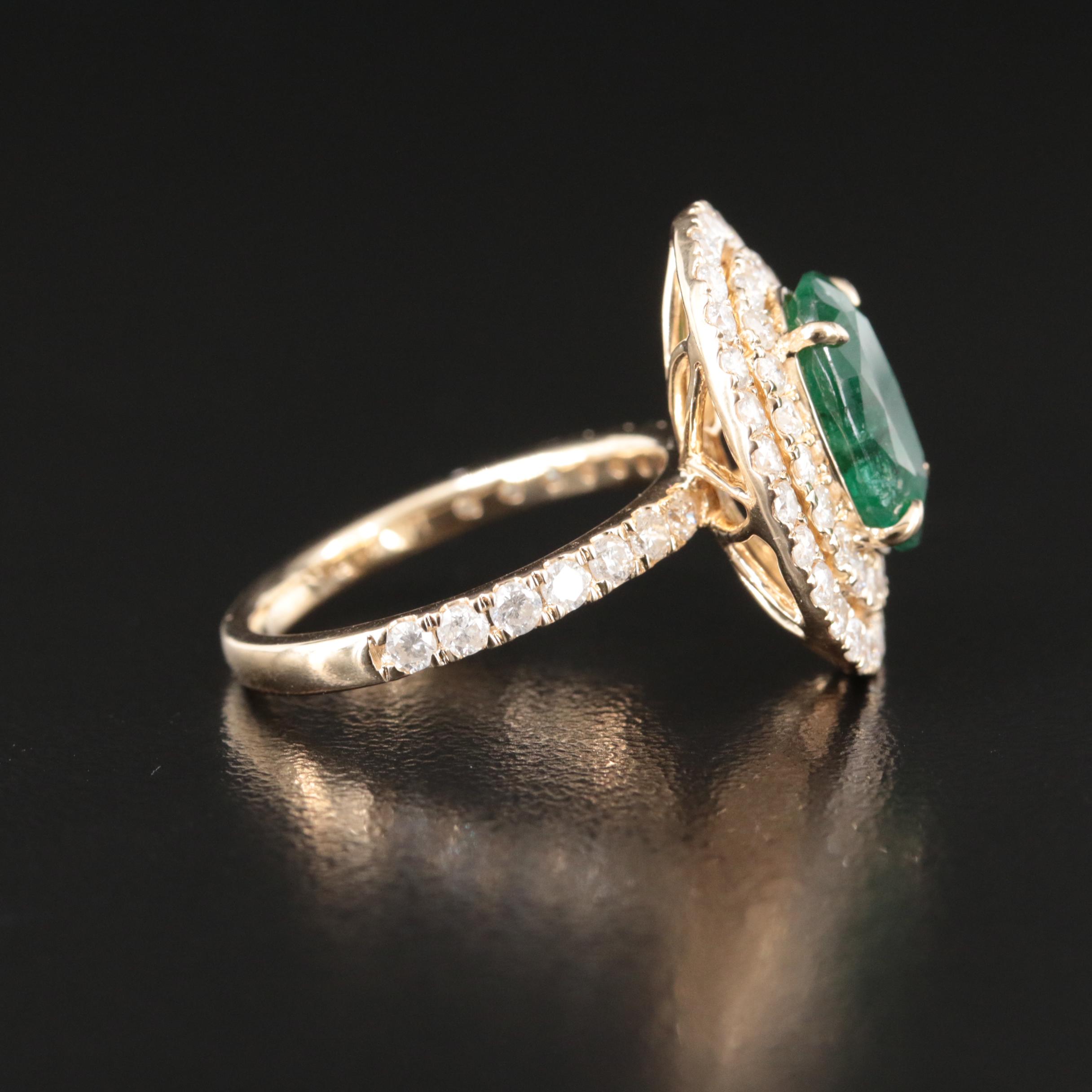 14K 2.96 CT Emerald and 1.55 CTW Diamond Double Halo Ring