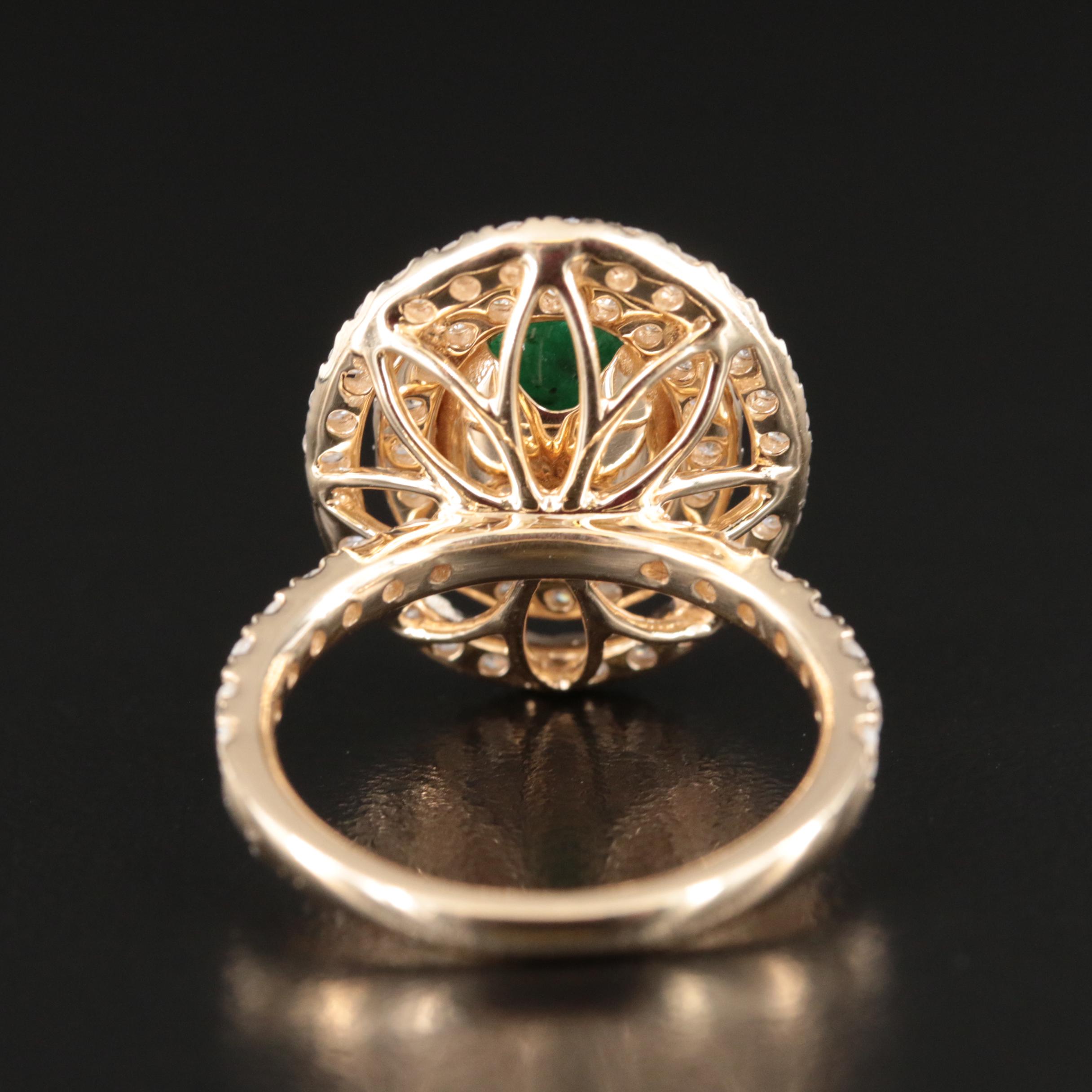 14K 2.96 CT Emerald and 1.55 CTW Diamond Double Halo Ring