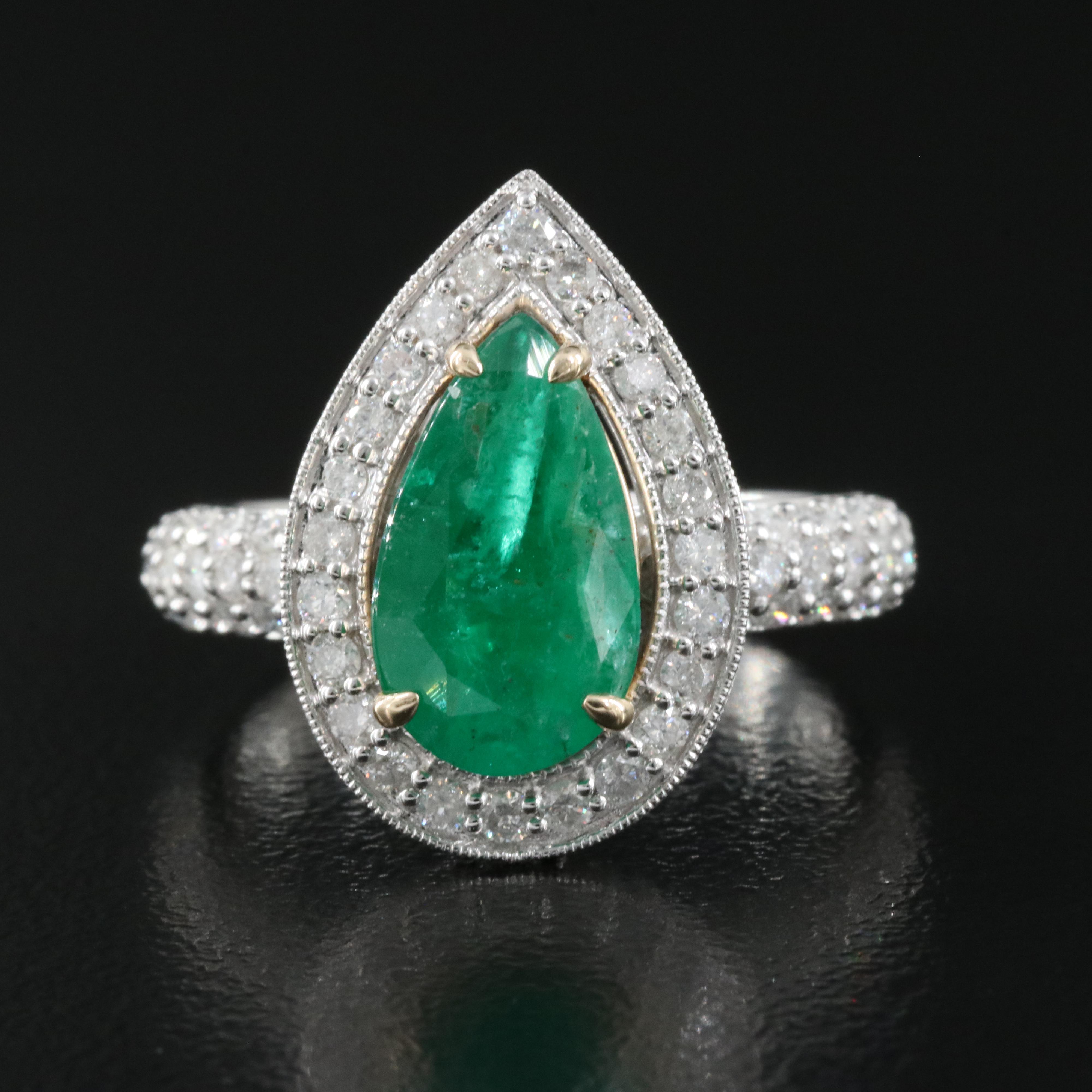 14K 1.71 CT Emerald and 1.47 CTW Diamond Teardrop Ring