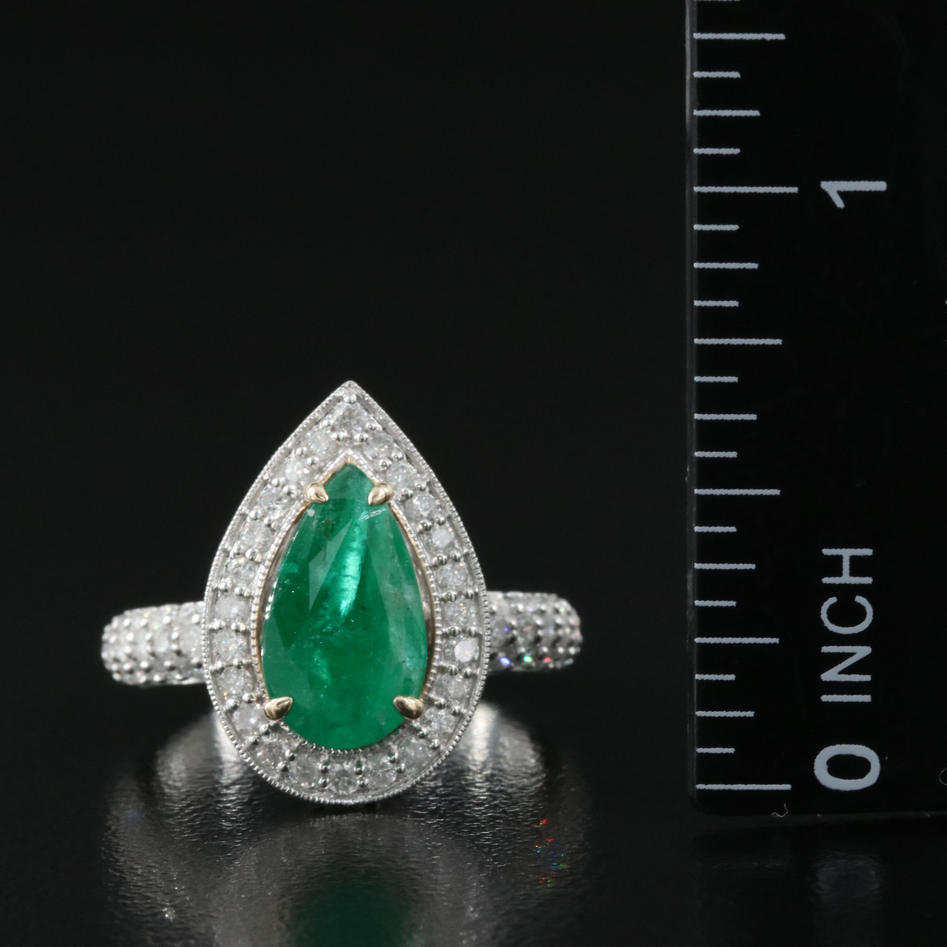 14K 1.71 CT Emerald and 1.47 CTW Diamond Teardrop Ring
