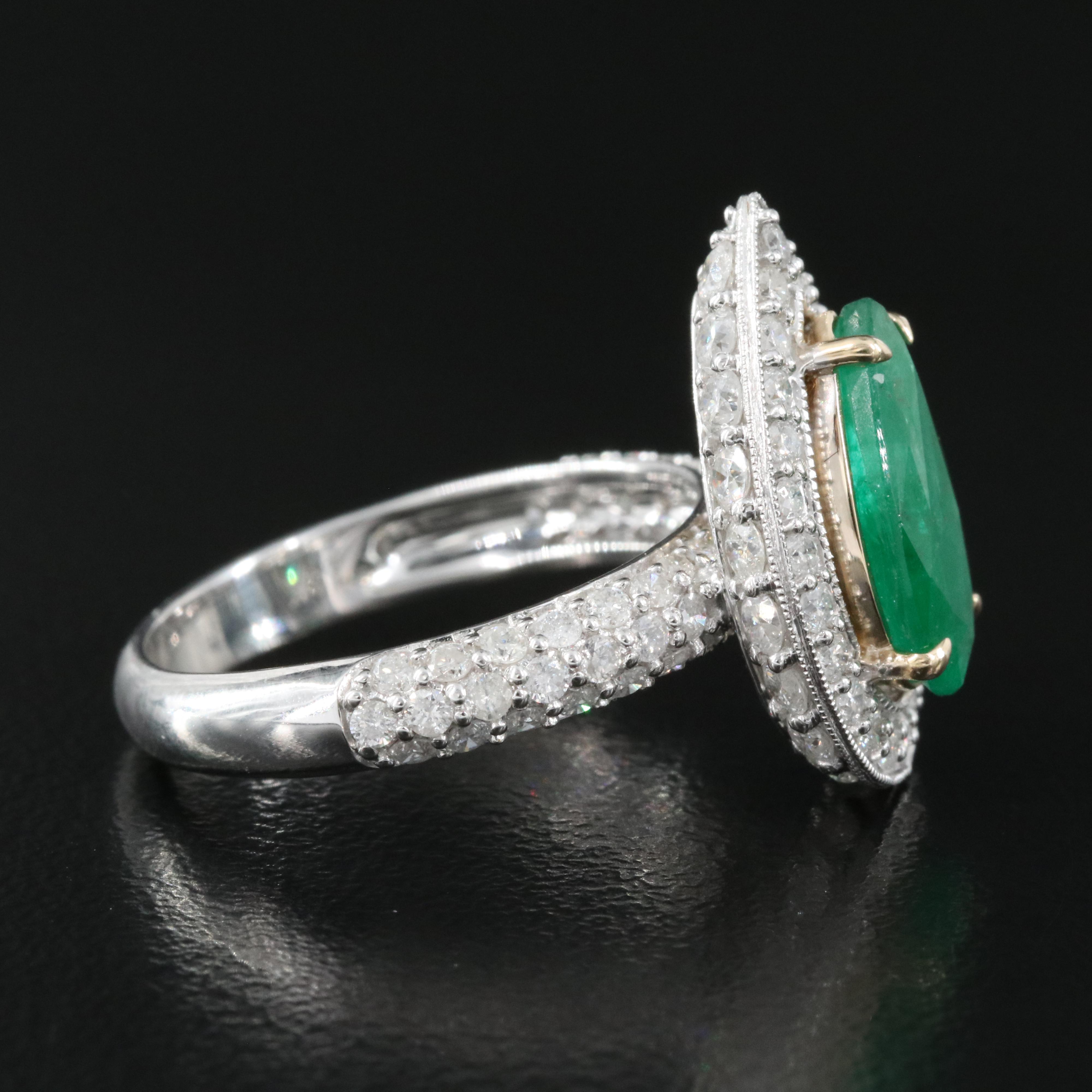 14K 1.71 CT Emerald and 1.47 CTW Diamond Teardrop Ring