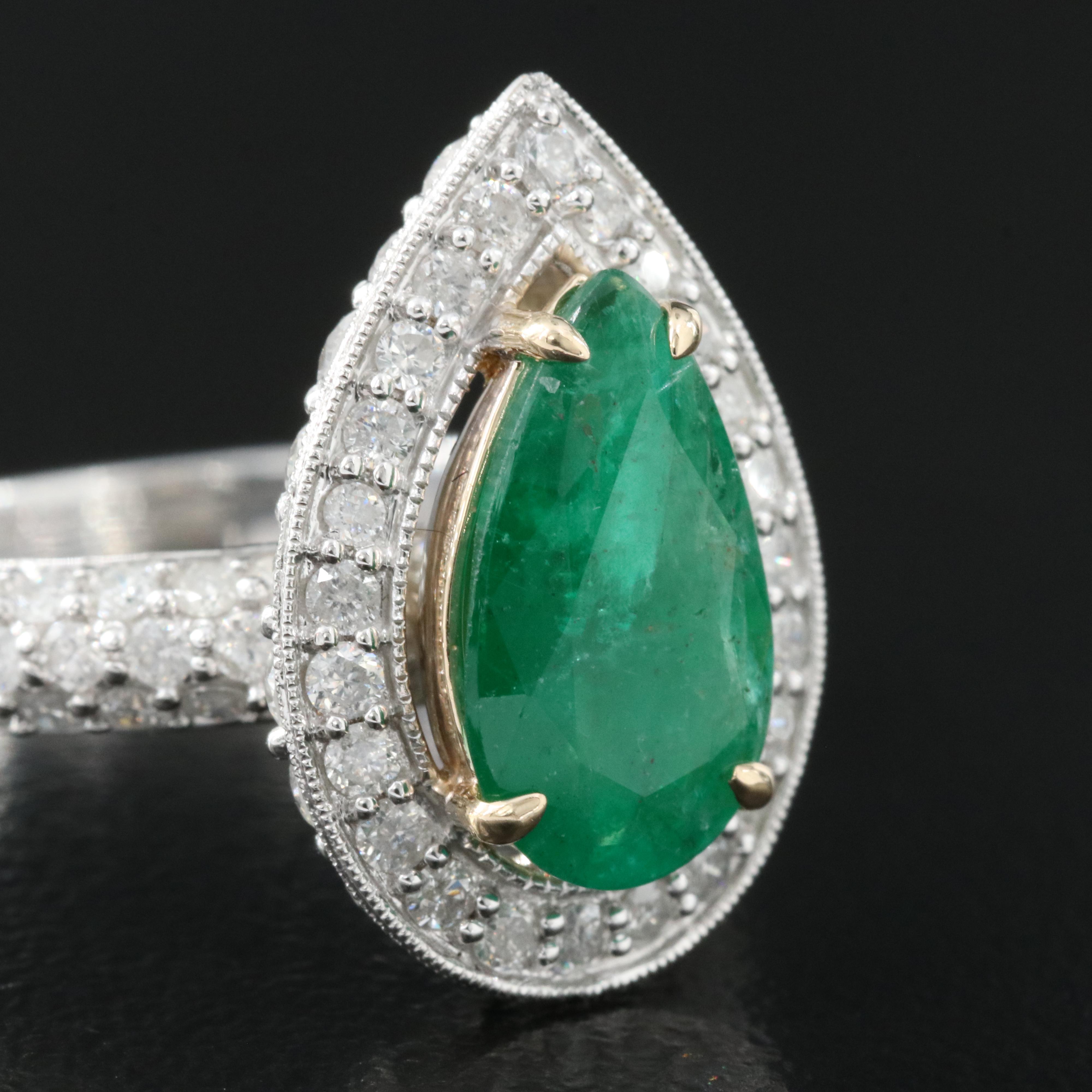 14K 1.71 CT Emerald and 1.47 CTW Diamond Teardrop Ring