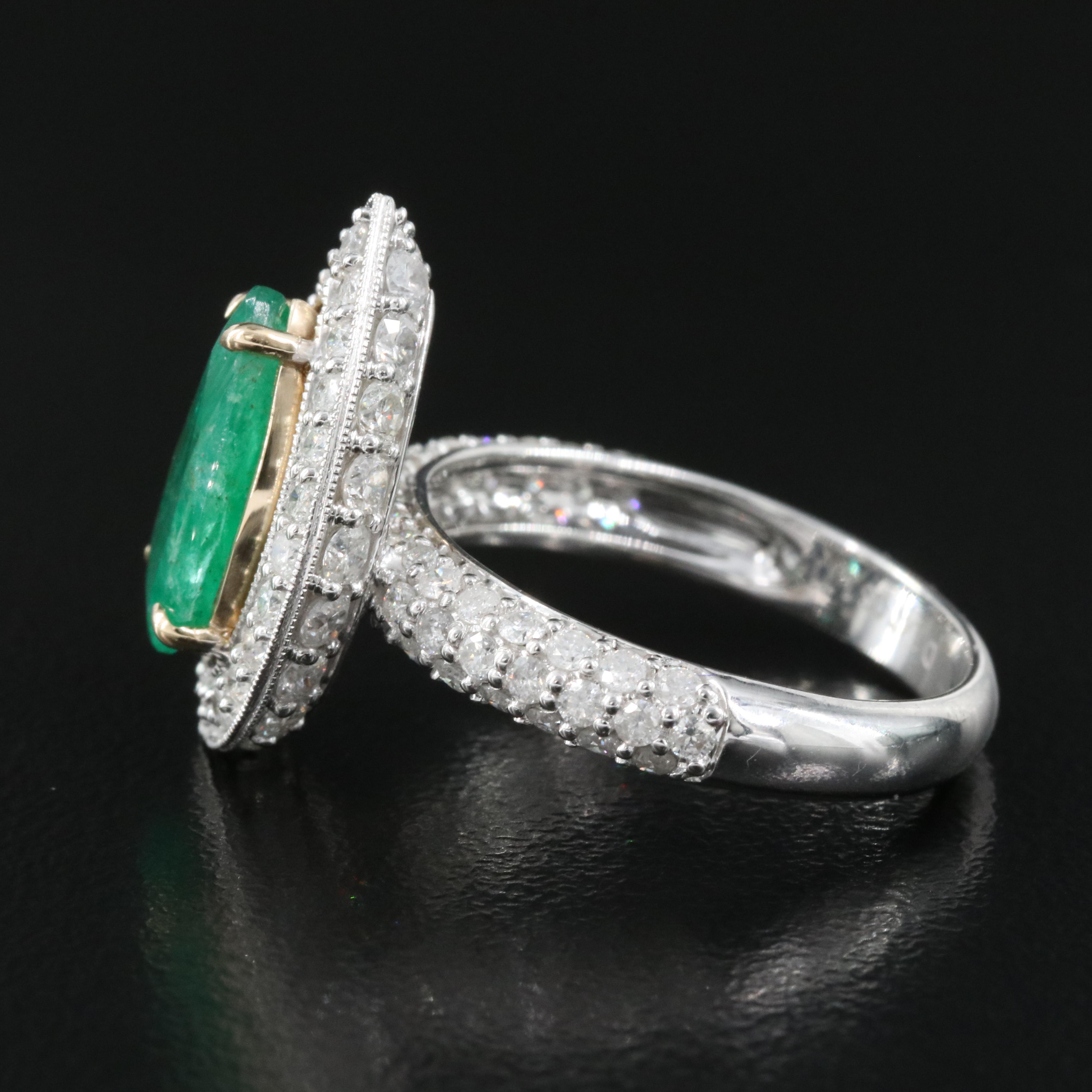 14K 1.71 CT Emerald and 1.47 CTW Diamond Teardrop Ring