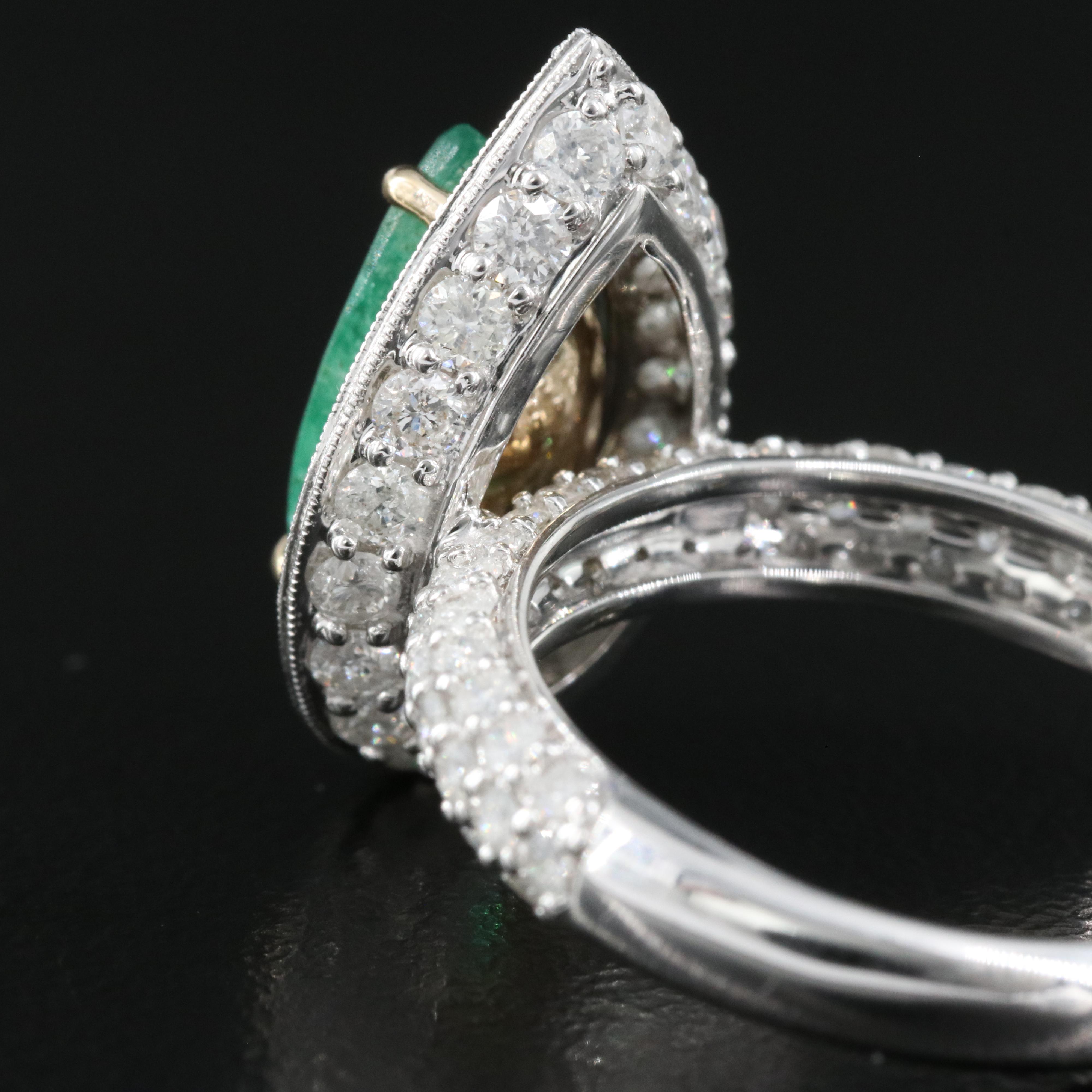 14K 1.71 CT Emerald and 1.47 CTW Diamond Teardrop Ring