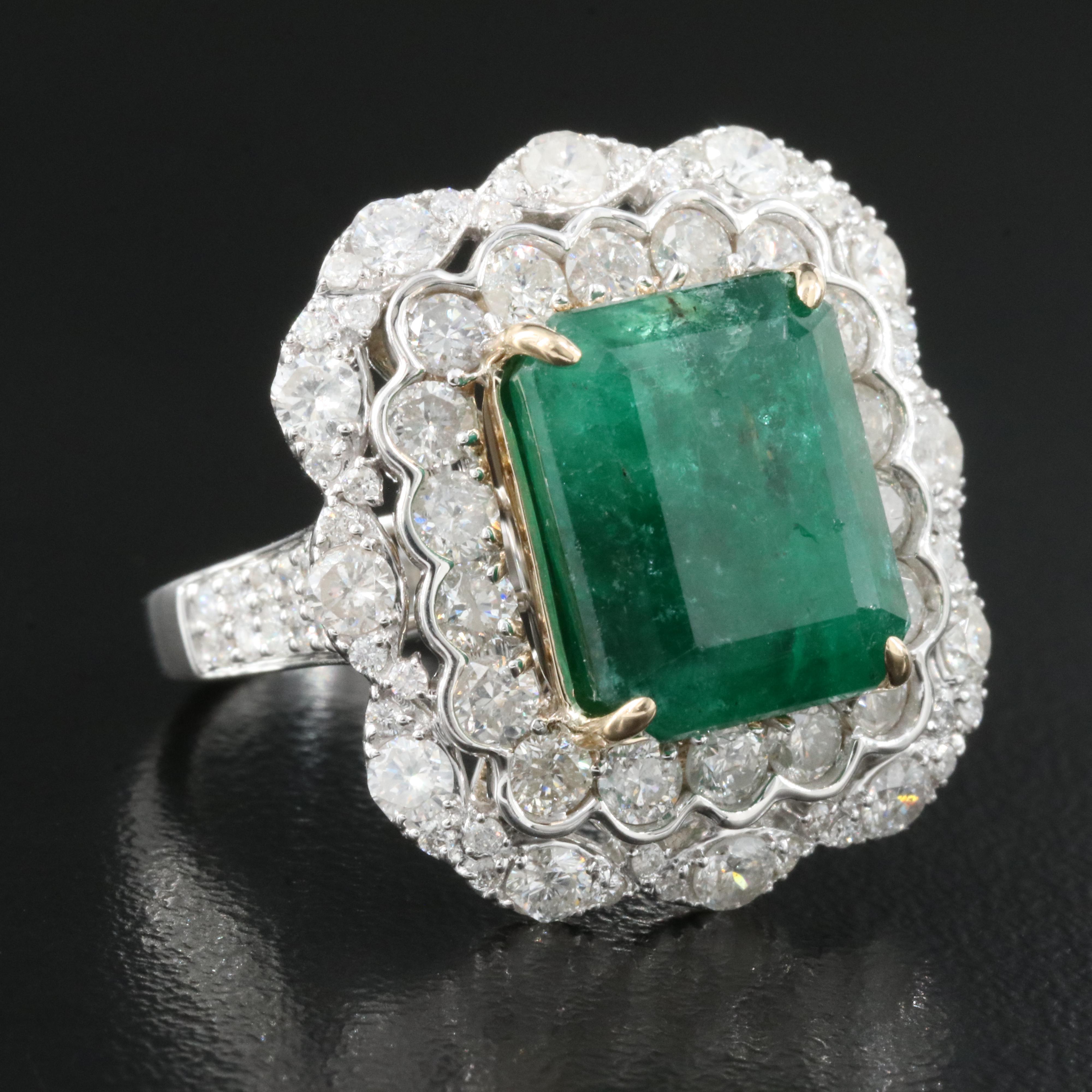 14K 7.96 CT Emerald and 2.34 CTW Diamond Ring