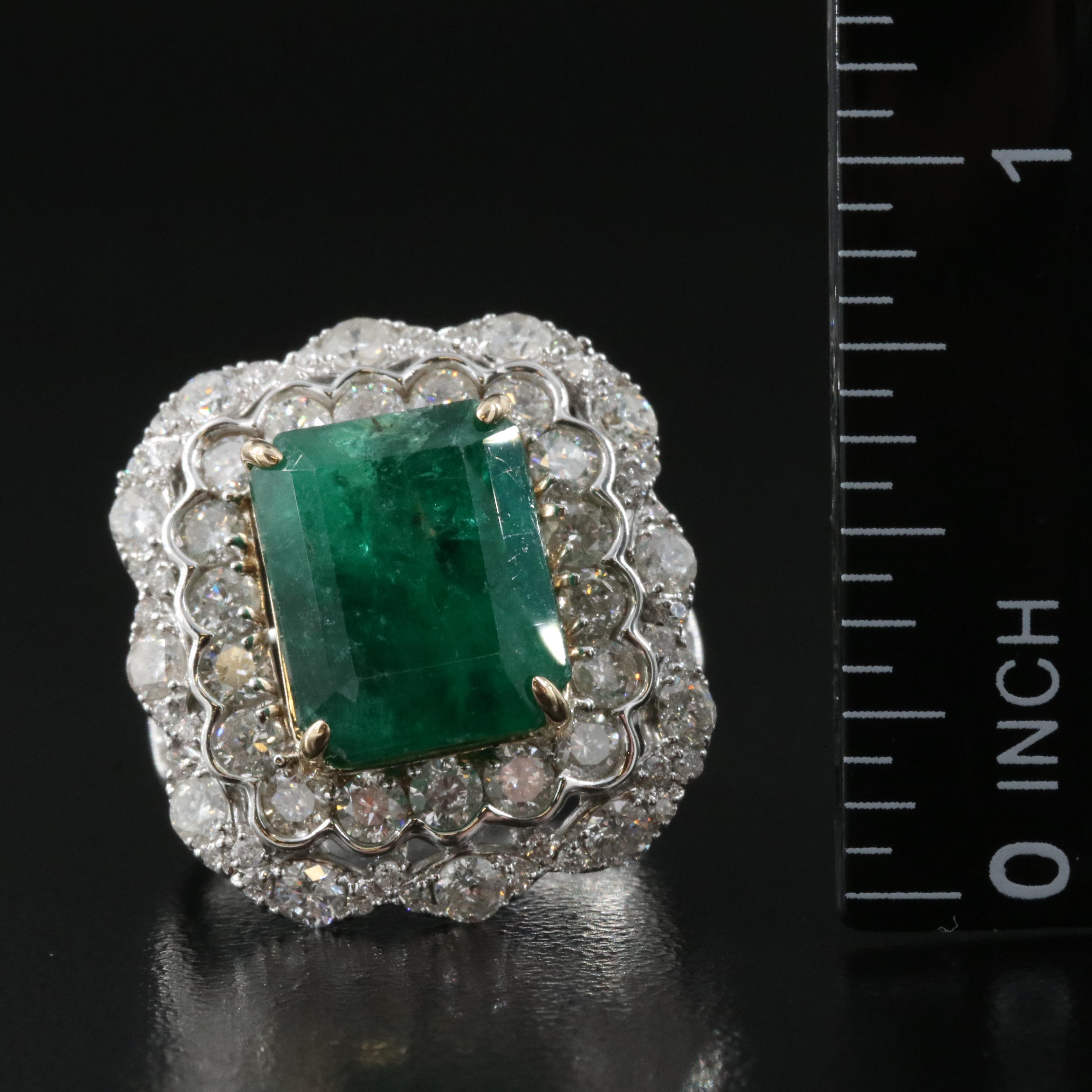 14K 7.96 CT Emerald and 2.34 CTW Diamond Ring