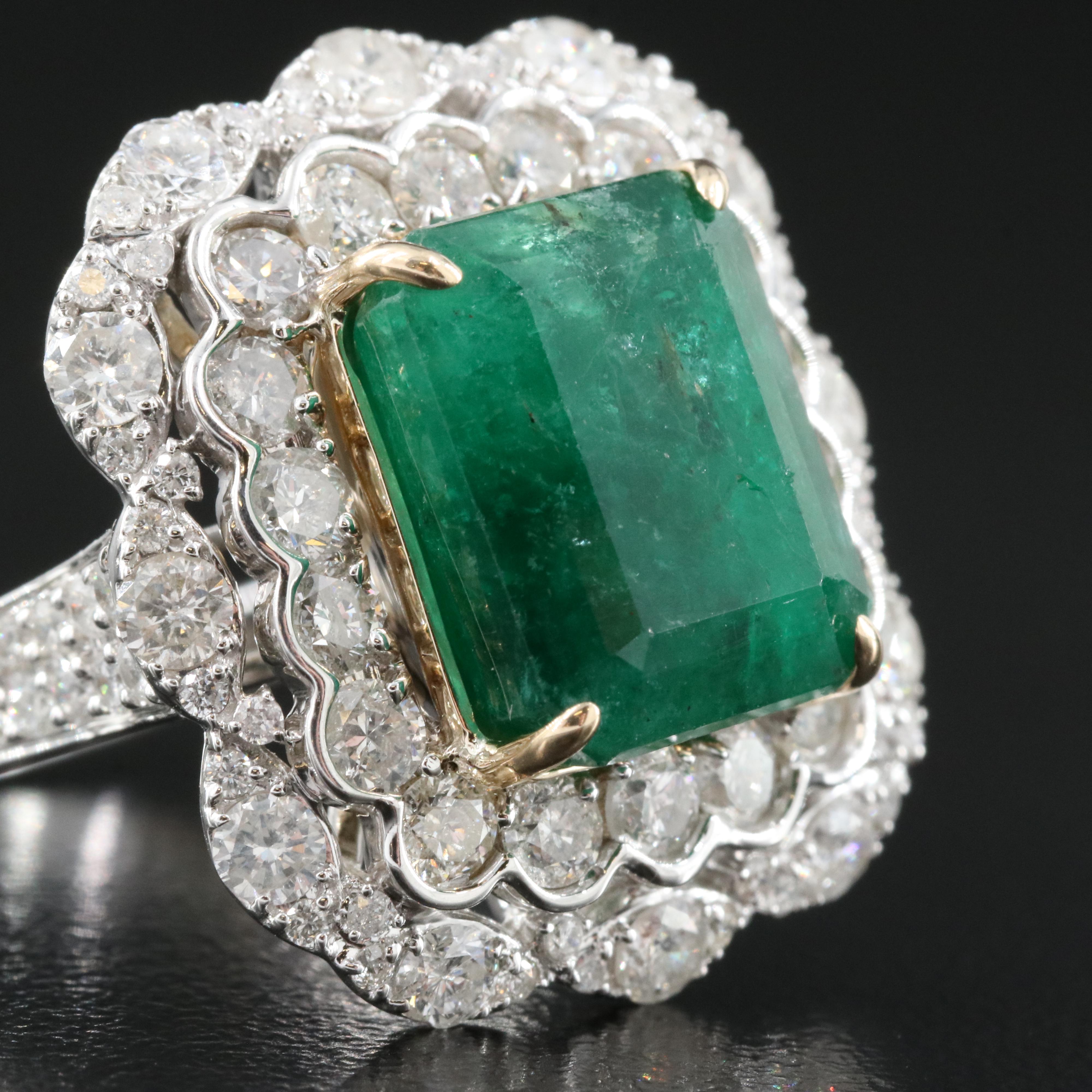 14K 7.96 CT Emerald and 2.34 CTW Diamond Ring