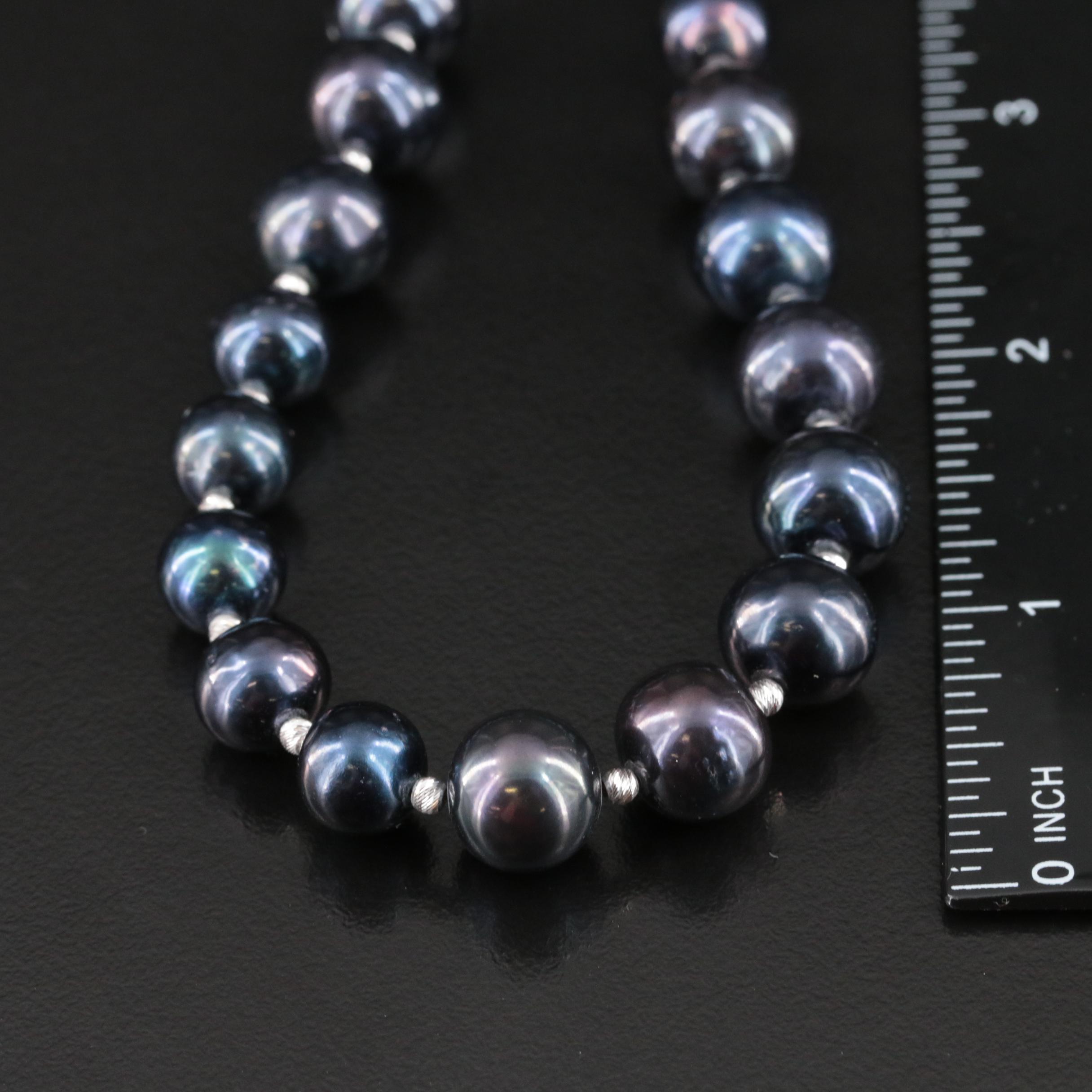 Sterling Pearl Necklace with Fluted Bead Spacers