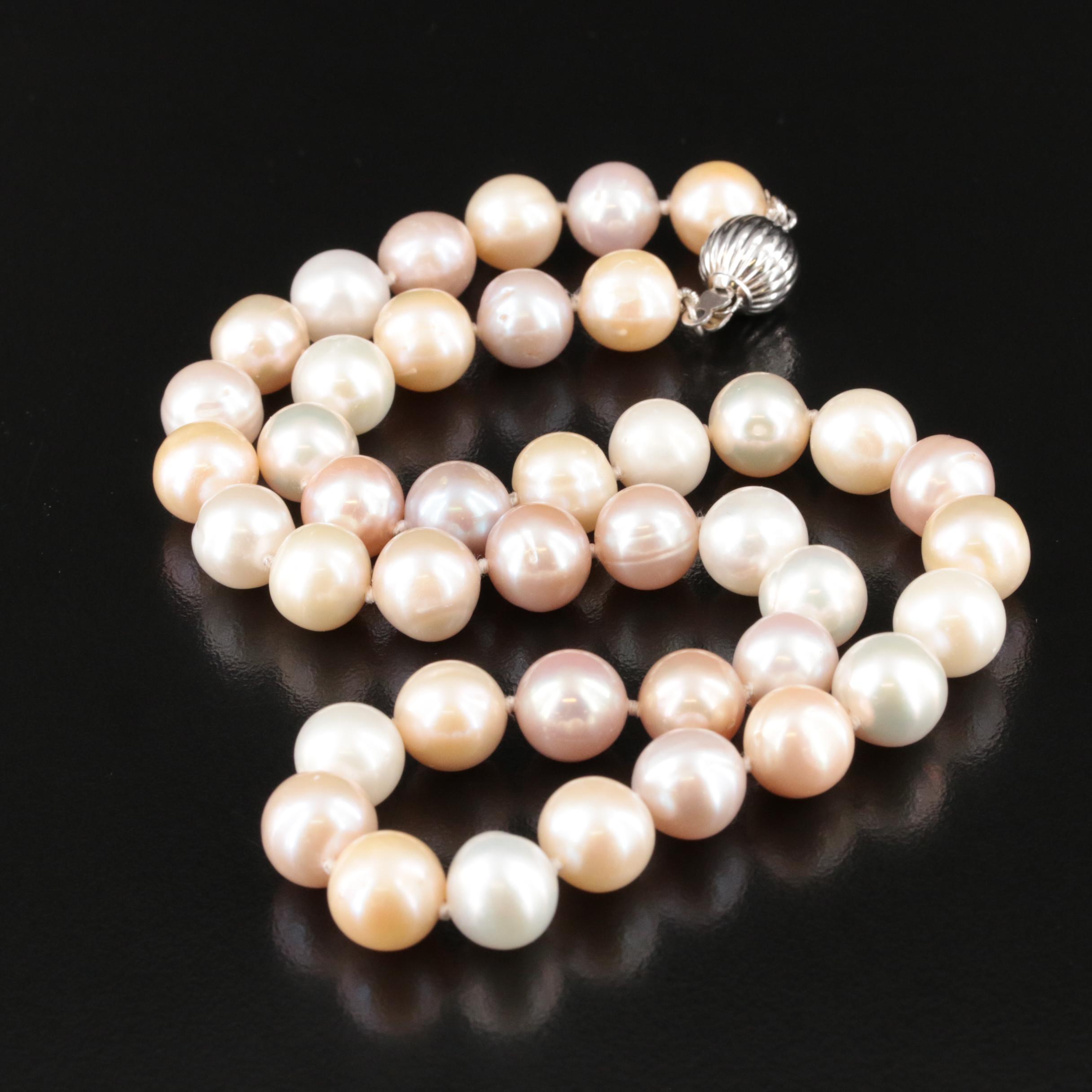 Pearl Necklace with Sterling Fluted Bead Clasp