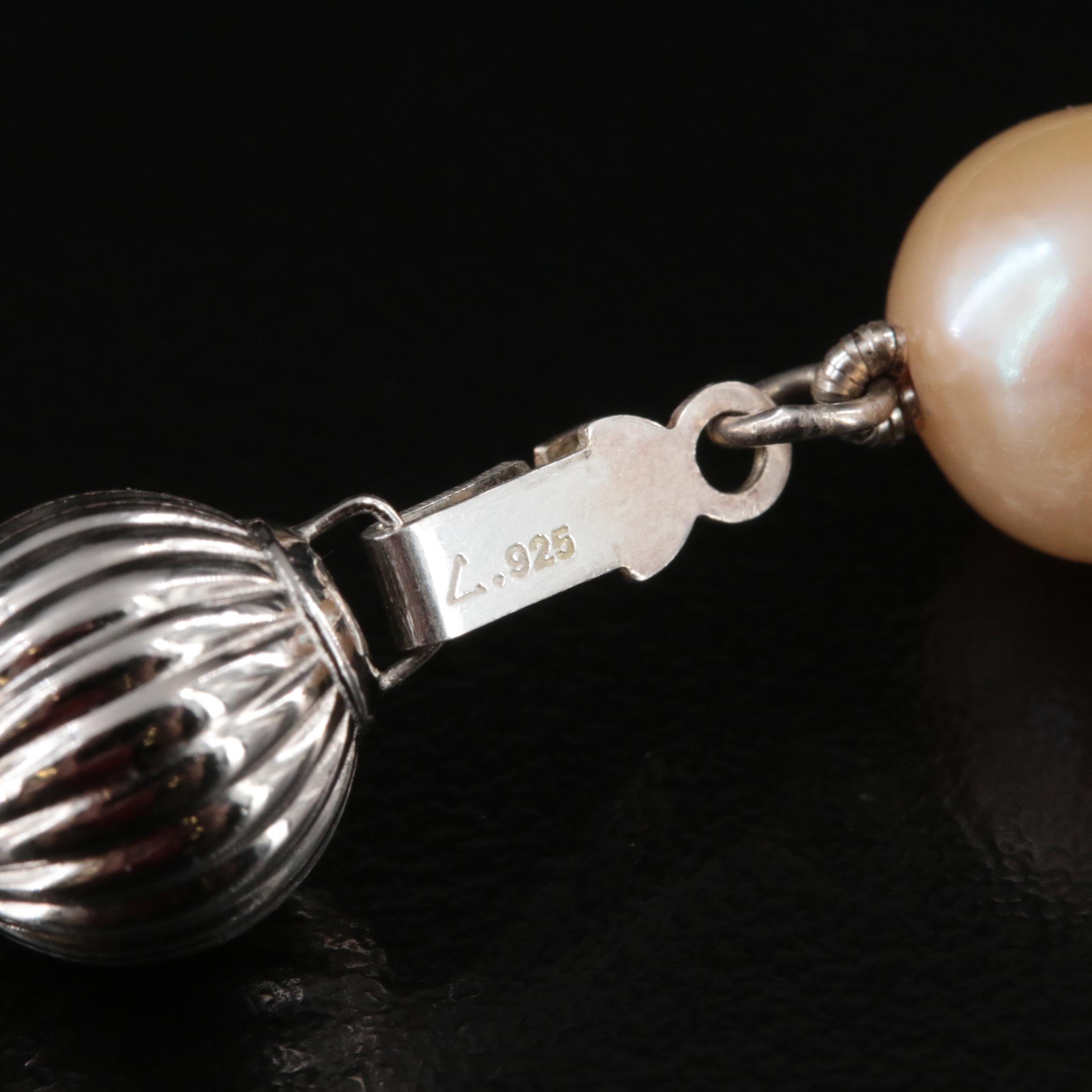 Pearl Necklace with Sterling Fluted Bead Clasp