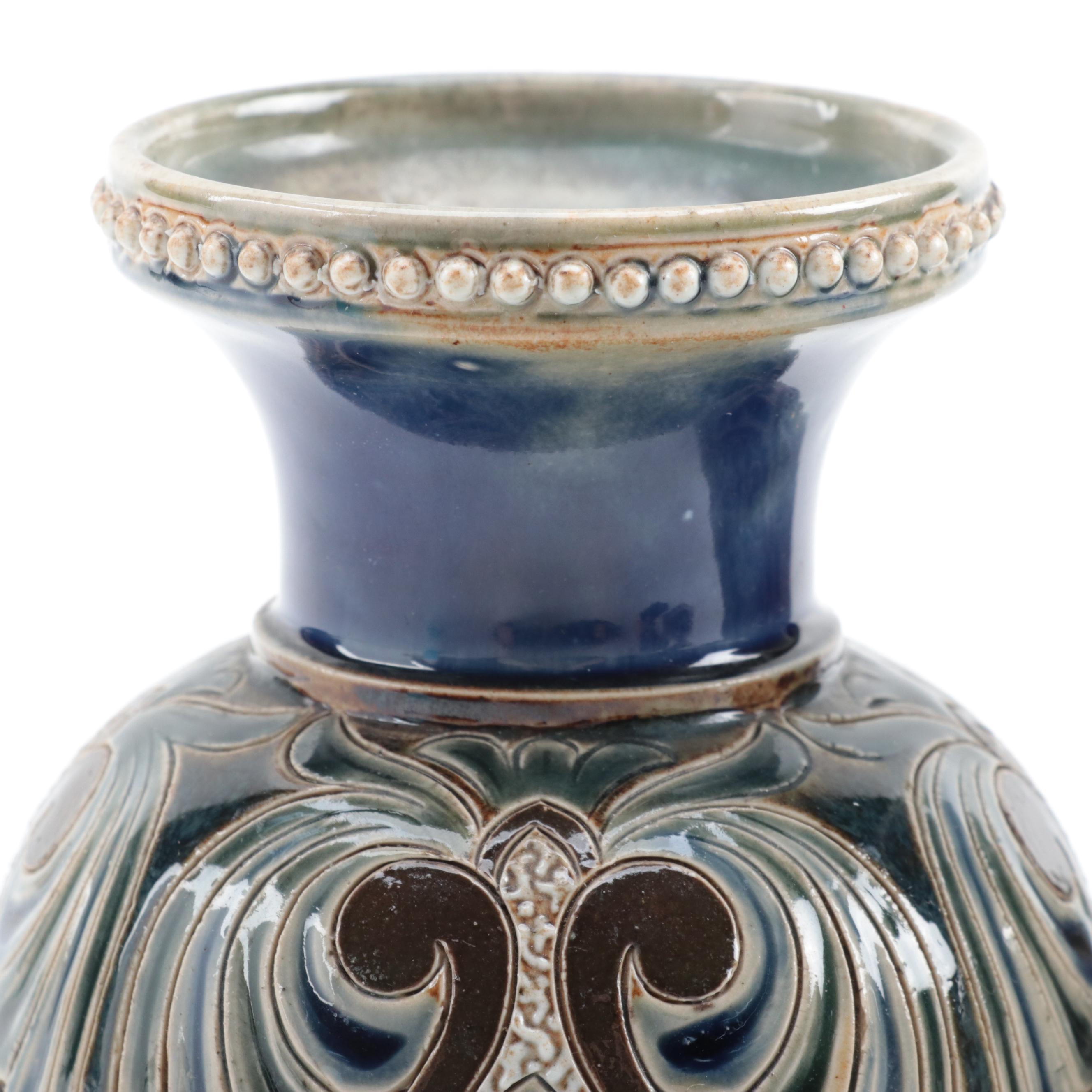 Pair of Doulton Lambeth Art Pottery Earthenware Vases, circa 1882