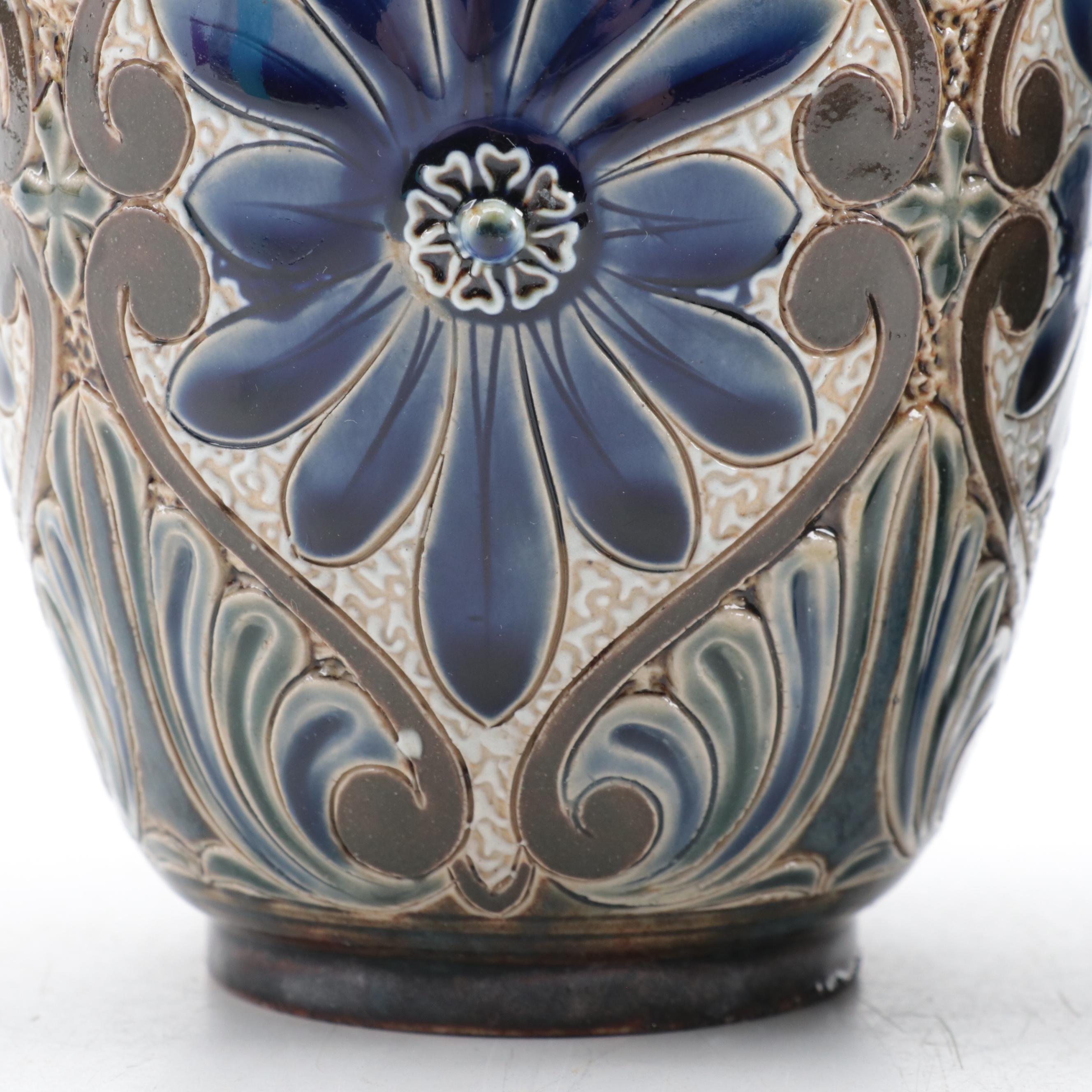 Pair of Doulton Lambeth Art Pottery Earthenware Vases, circa 1882