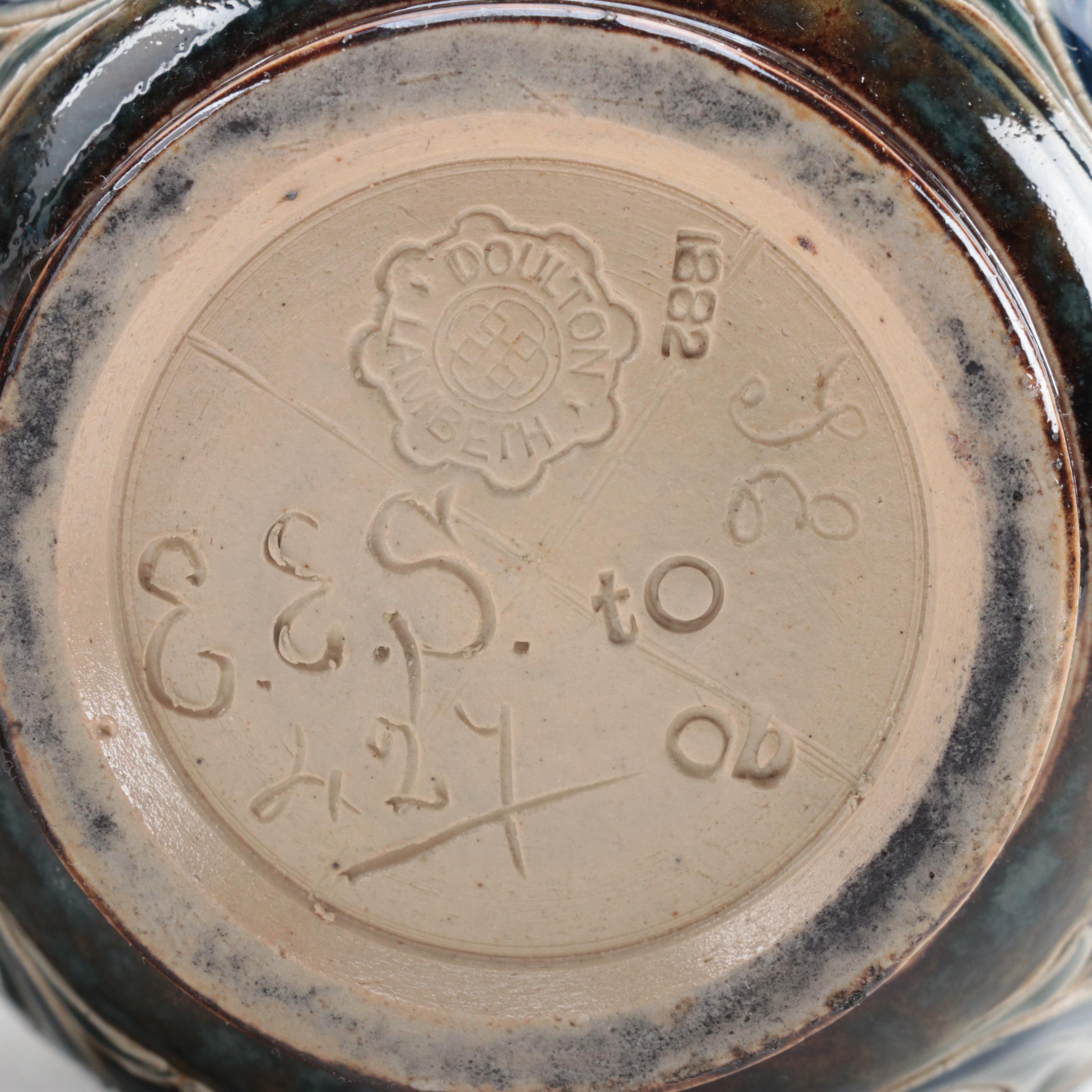 Pair of Doulton Lambeth Art Pottery Earthenware Vases, circa 1882