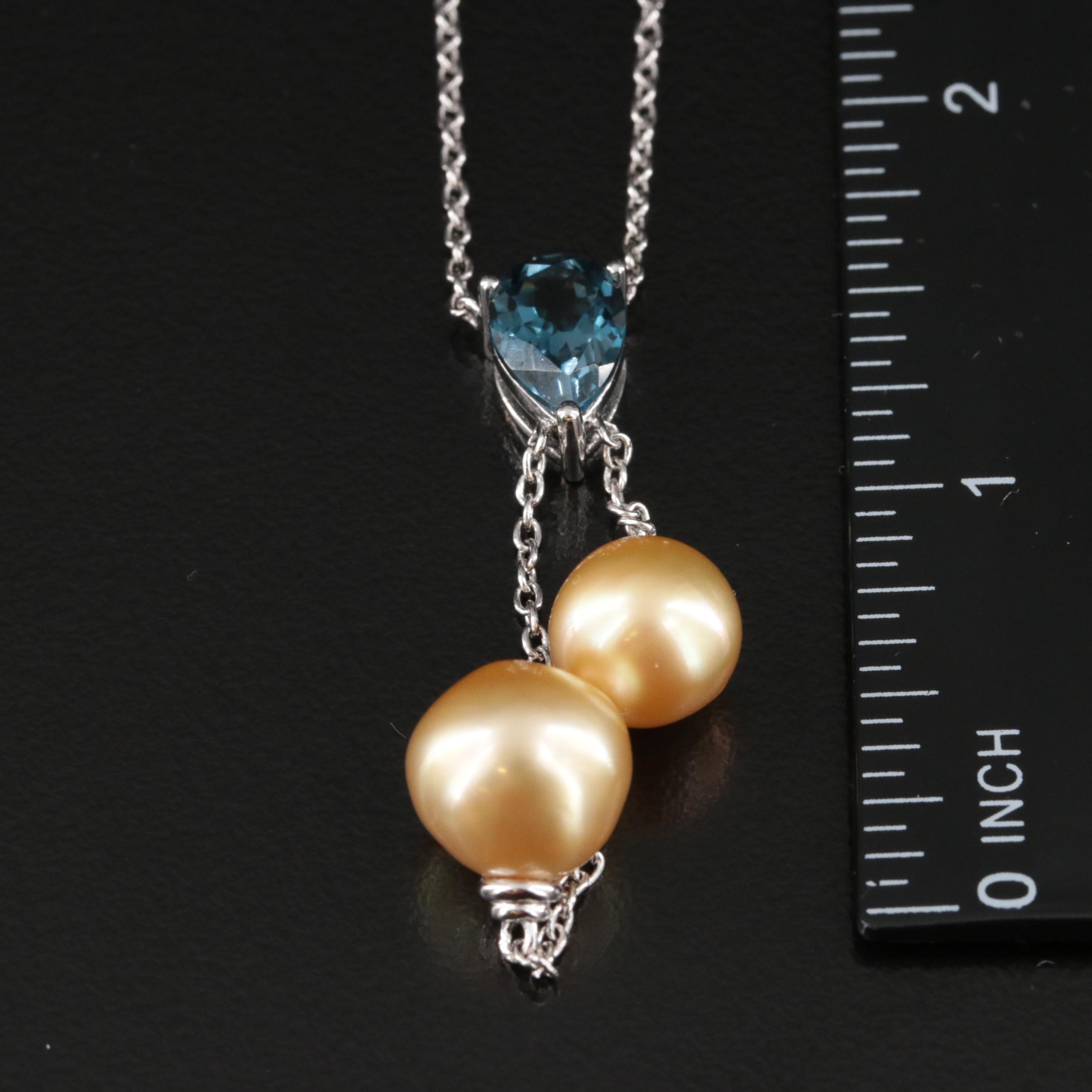 Sterling Pearl and London Blue Topaz Negligee Necklace