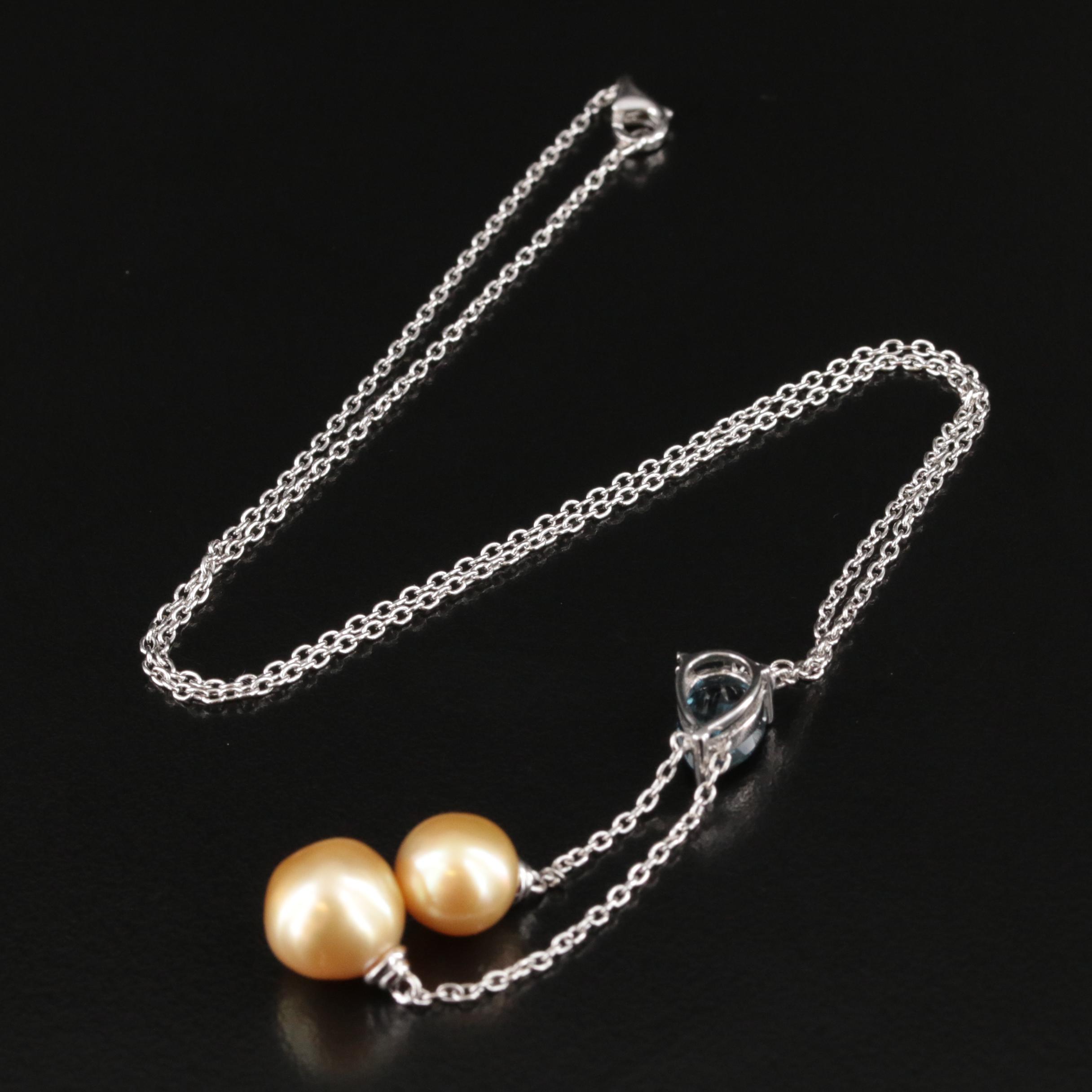 Sterling Pearl and London Blue Topaz Negligee Necklace