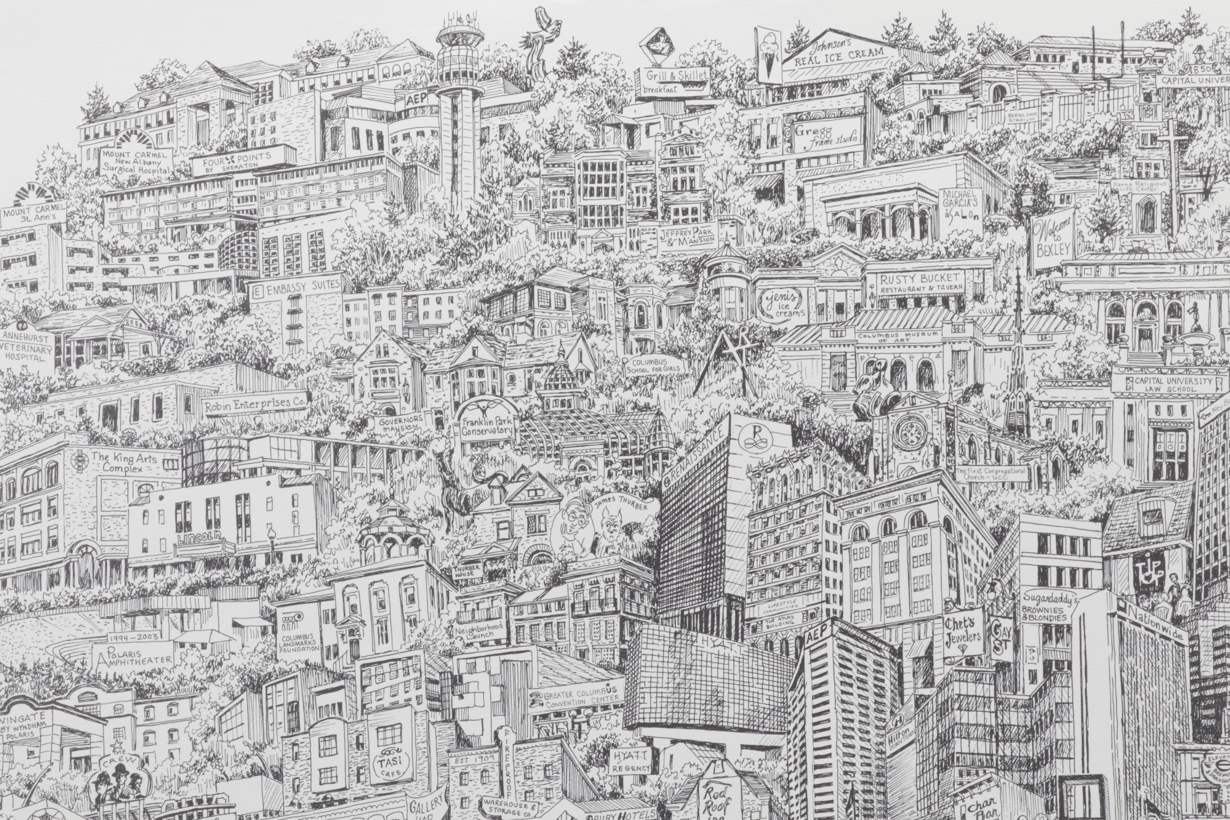 Lithograph After Bruce Loeschen "Columbus Ohio 1812 - 2012," Circa 2012