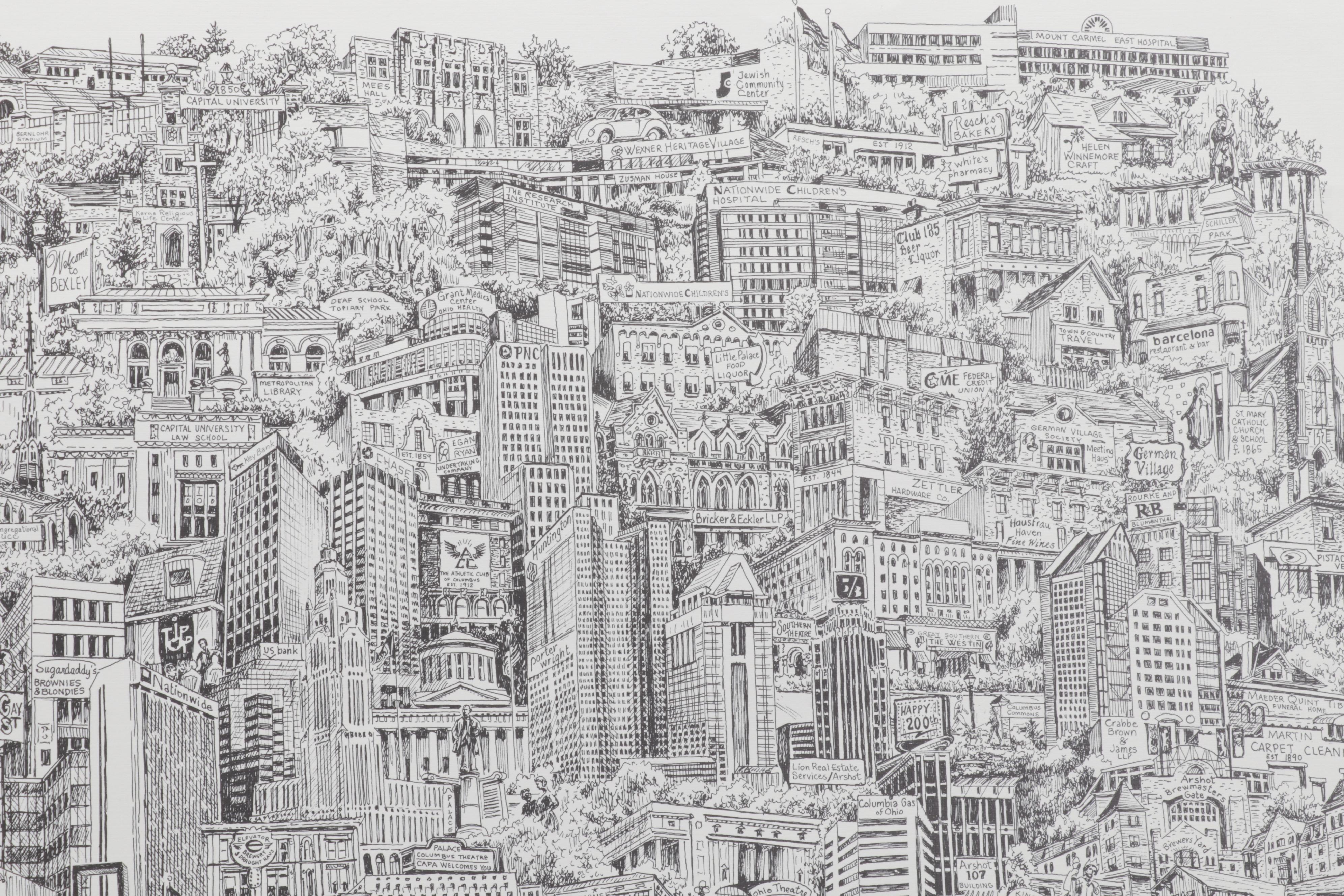 Lithograph After Bruce Loeschen "Columbus Ohio 1812 - 2012," Circa 2012