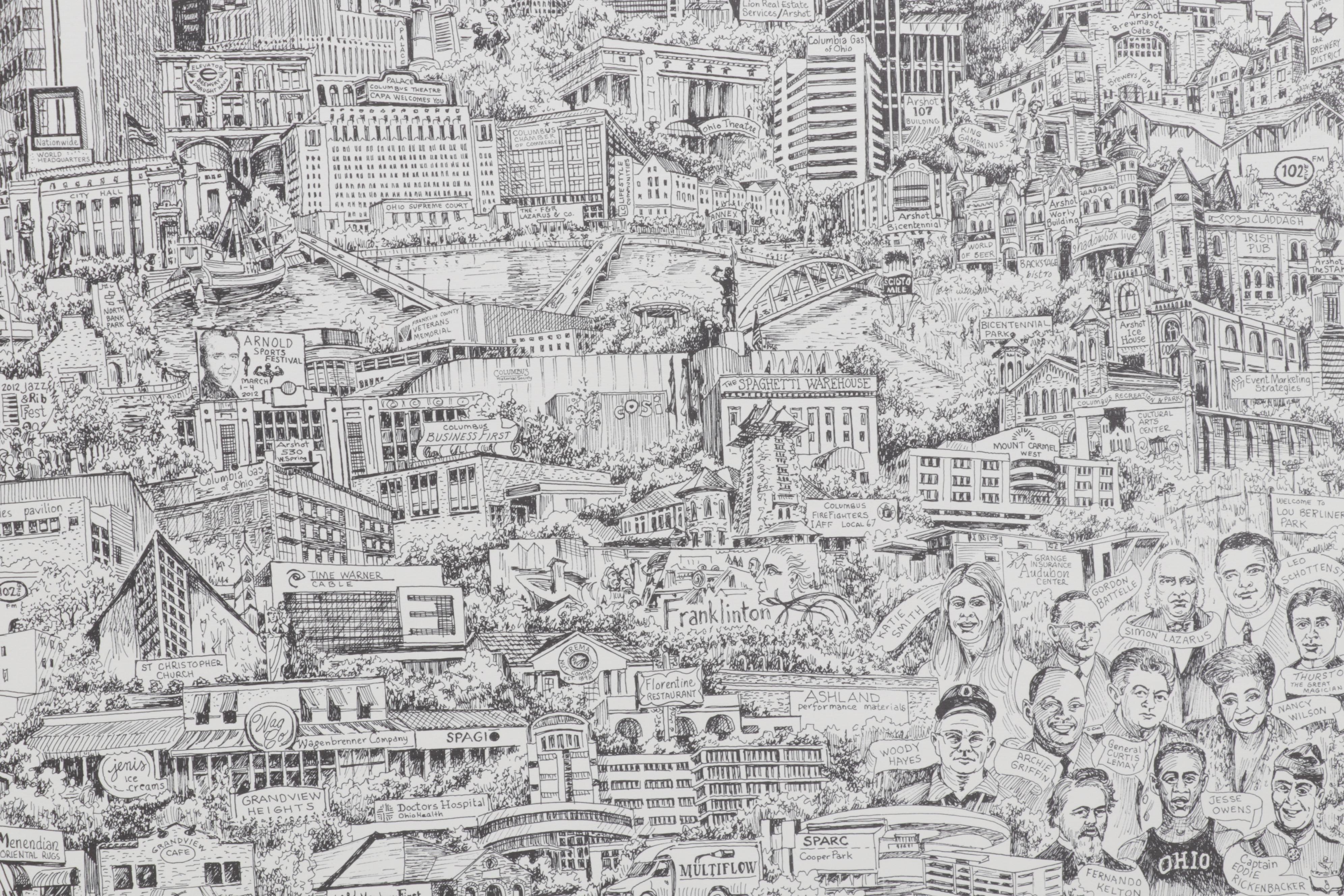 Lithograph After Bruce Loeschen "Columbus Ohio 1812 - 2012," Circa 2012