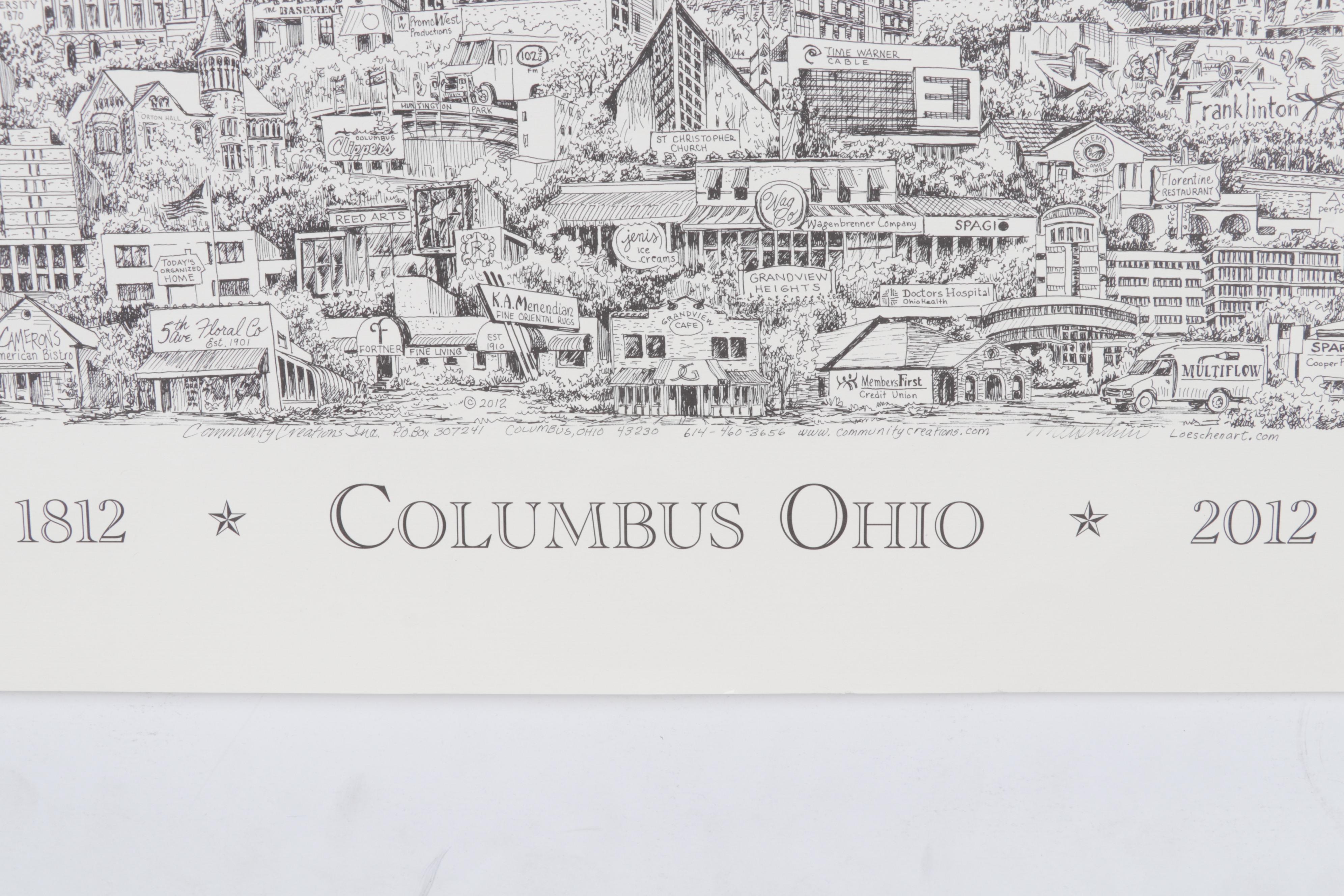 Lithograph After Bruce Loeschen "Columbus Ohio 1812 - 2012," Circa 2012