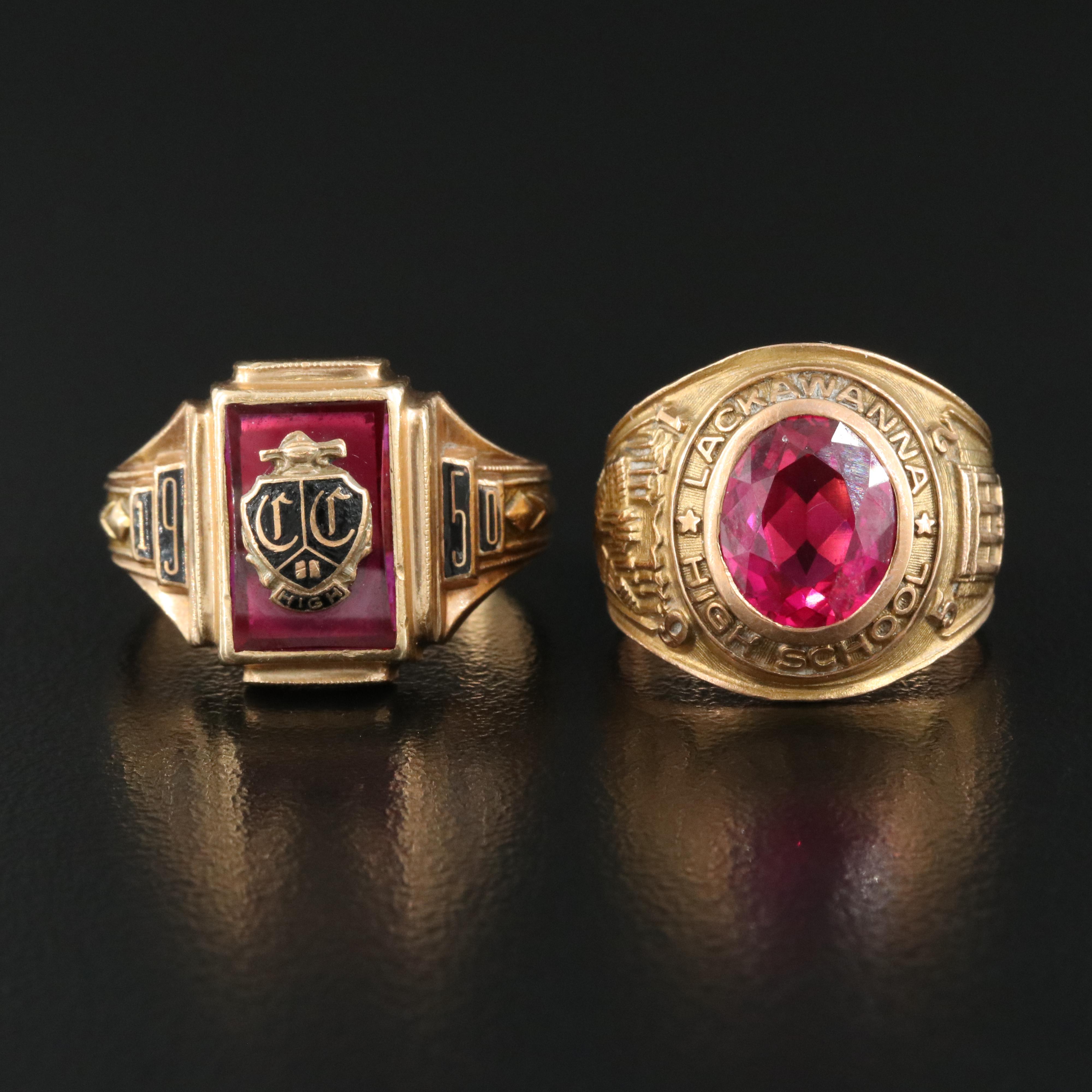 1950 and 1952 10K Ruby Class Rings