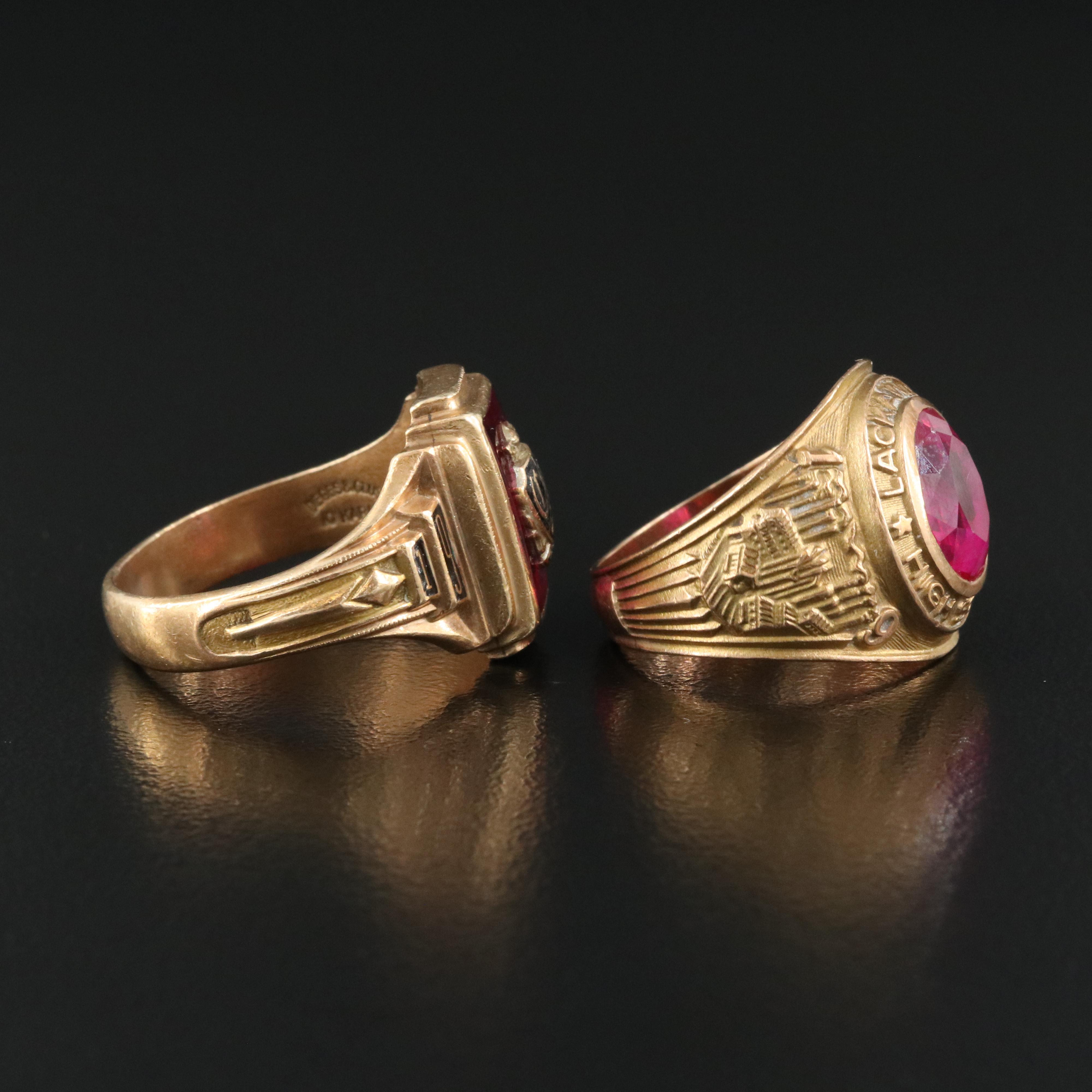 1950 and 1952 10K Ruby Class Rings
