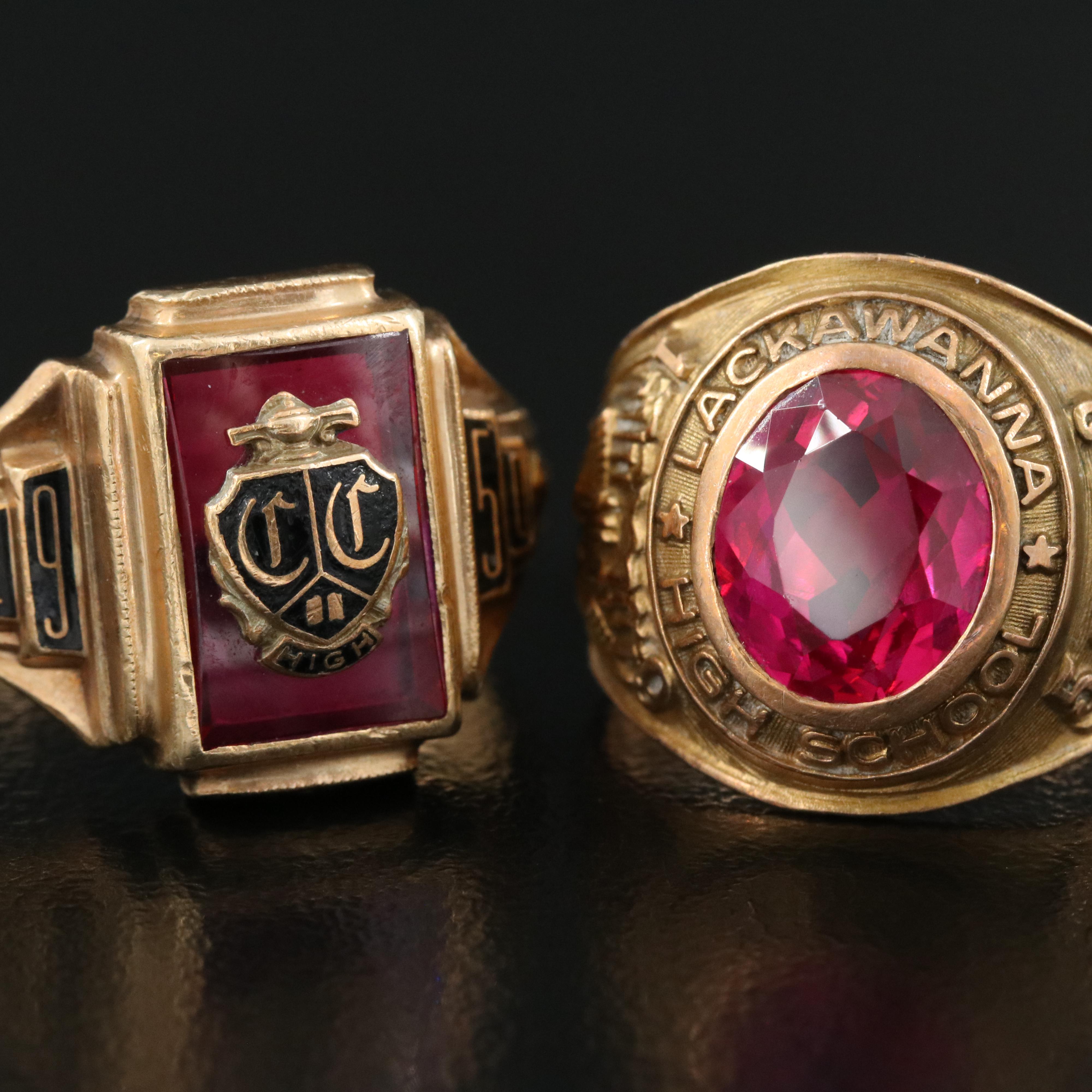 1950 and 1952 10K Ruby Class Rings