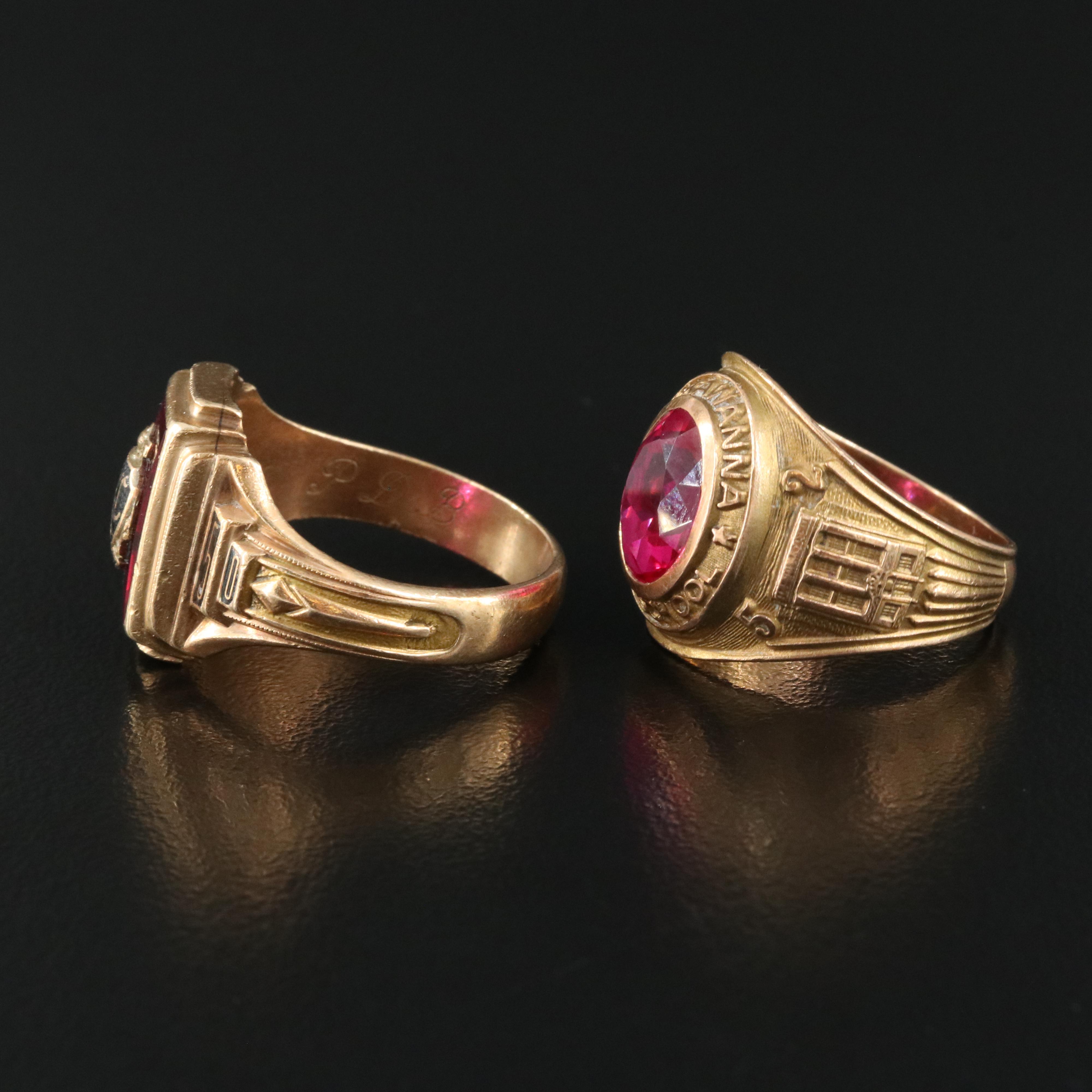 1950 and 1952 10K Ruby Class Rings