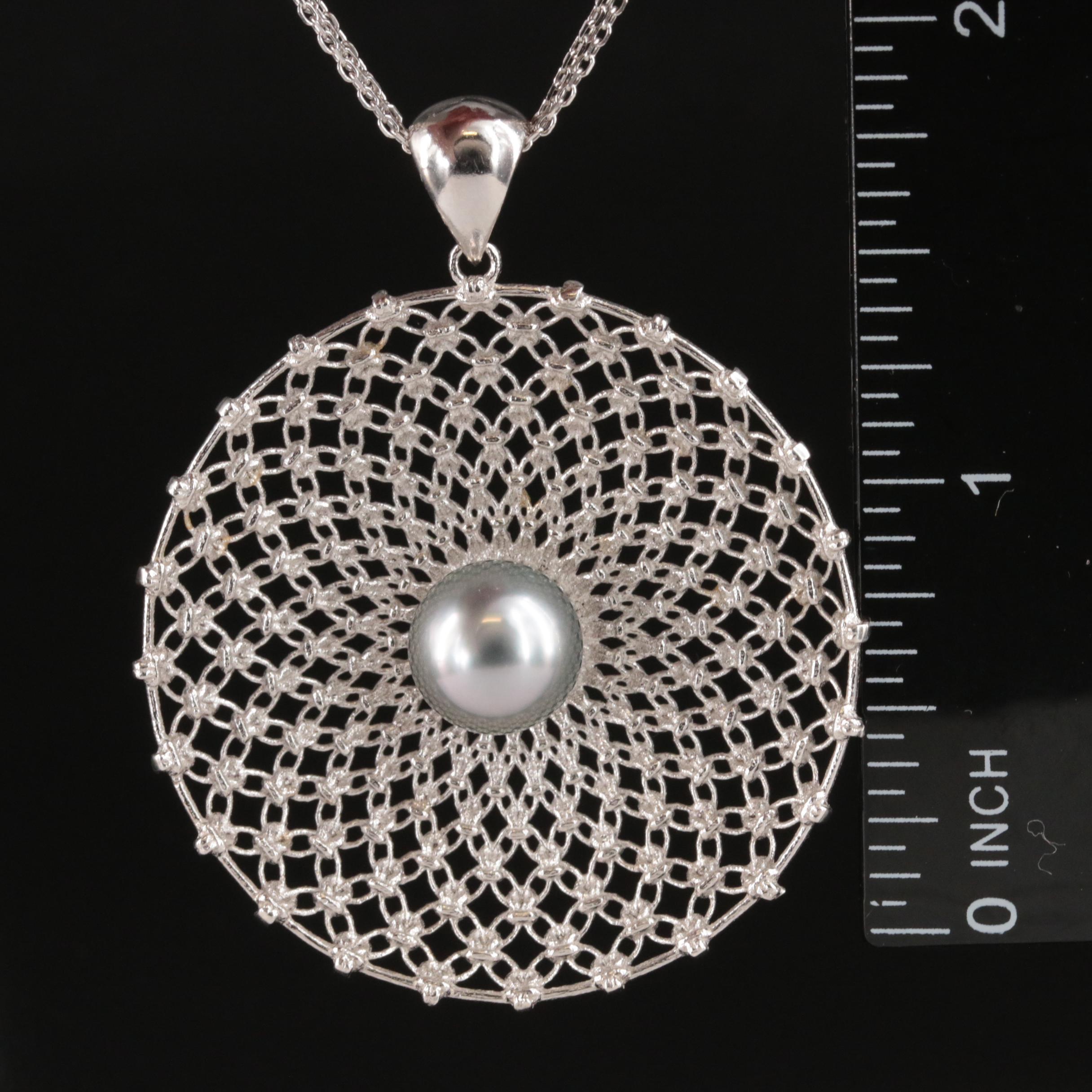 Sterling Pearl Openwork Circle Pendant Necklace