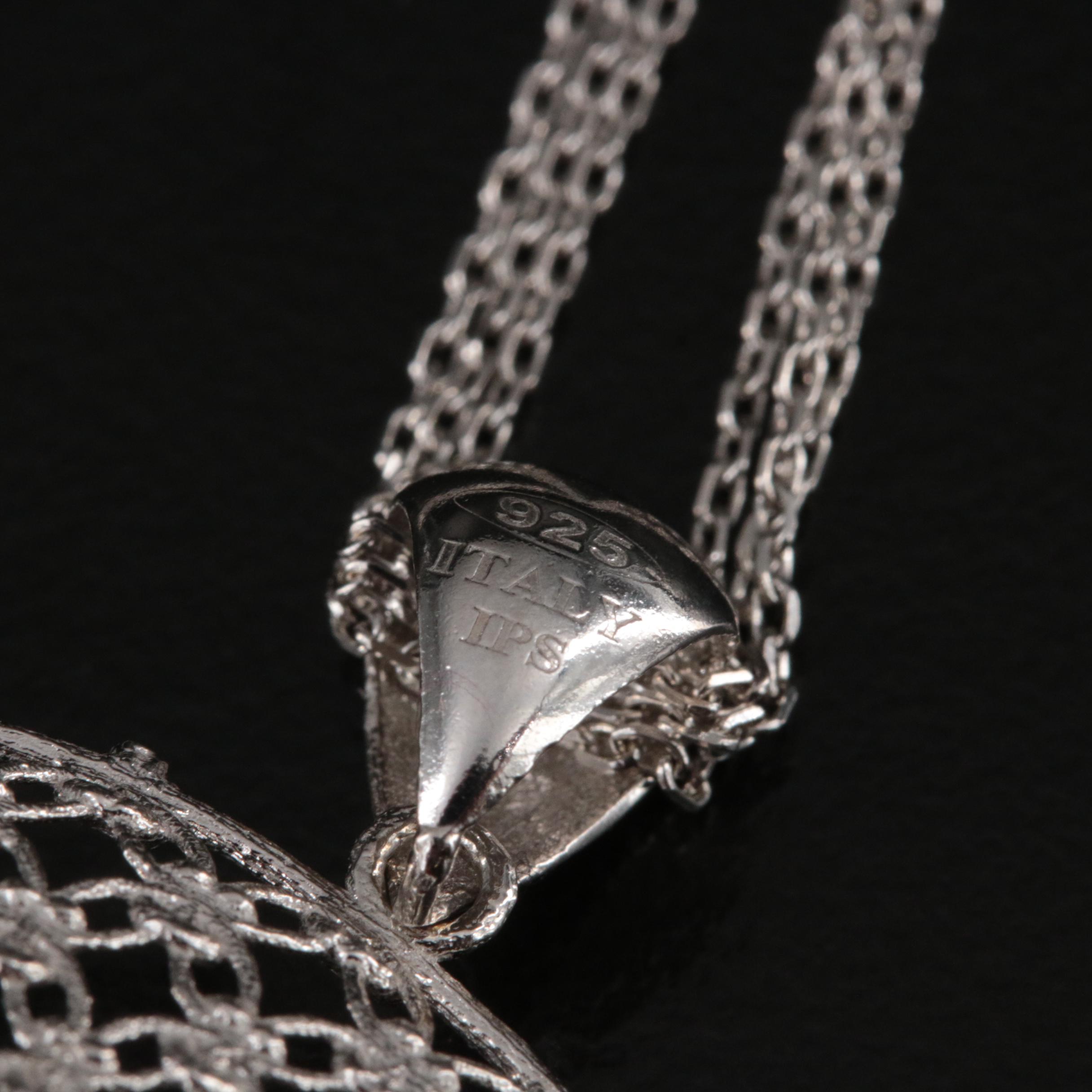 Sterling Pearl Openwork Circle Pendant Necklace