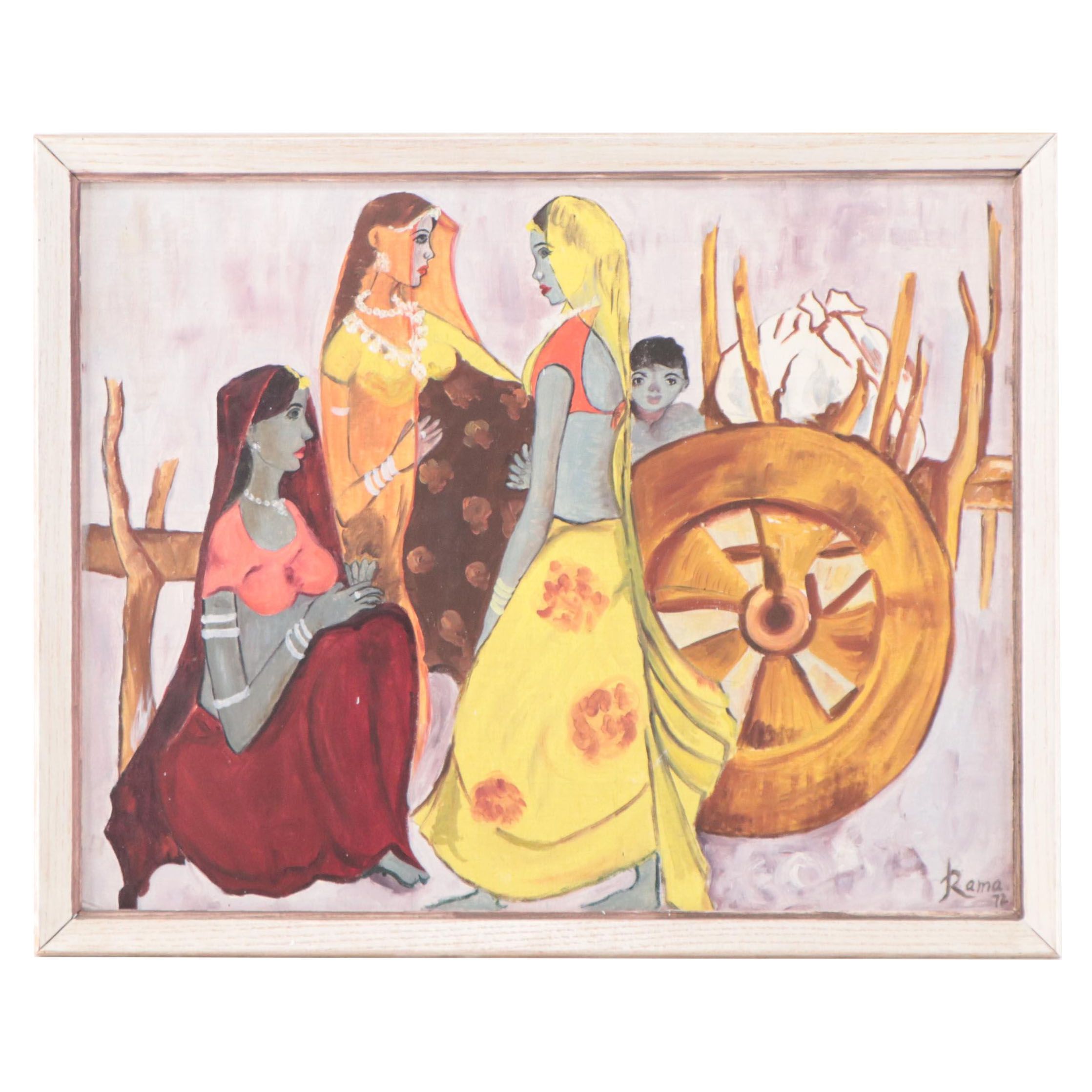 Rama Oil Painting of Indian Women, 1972
